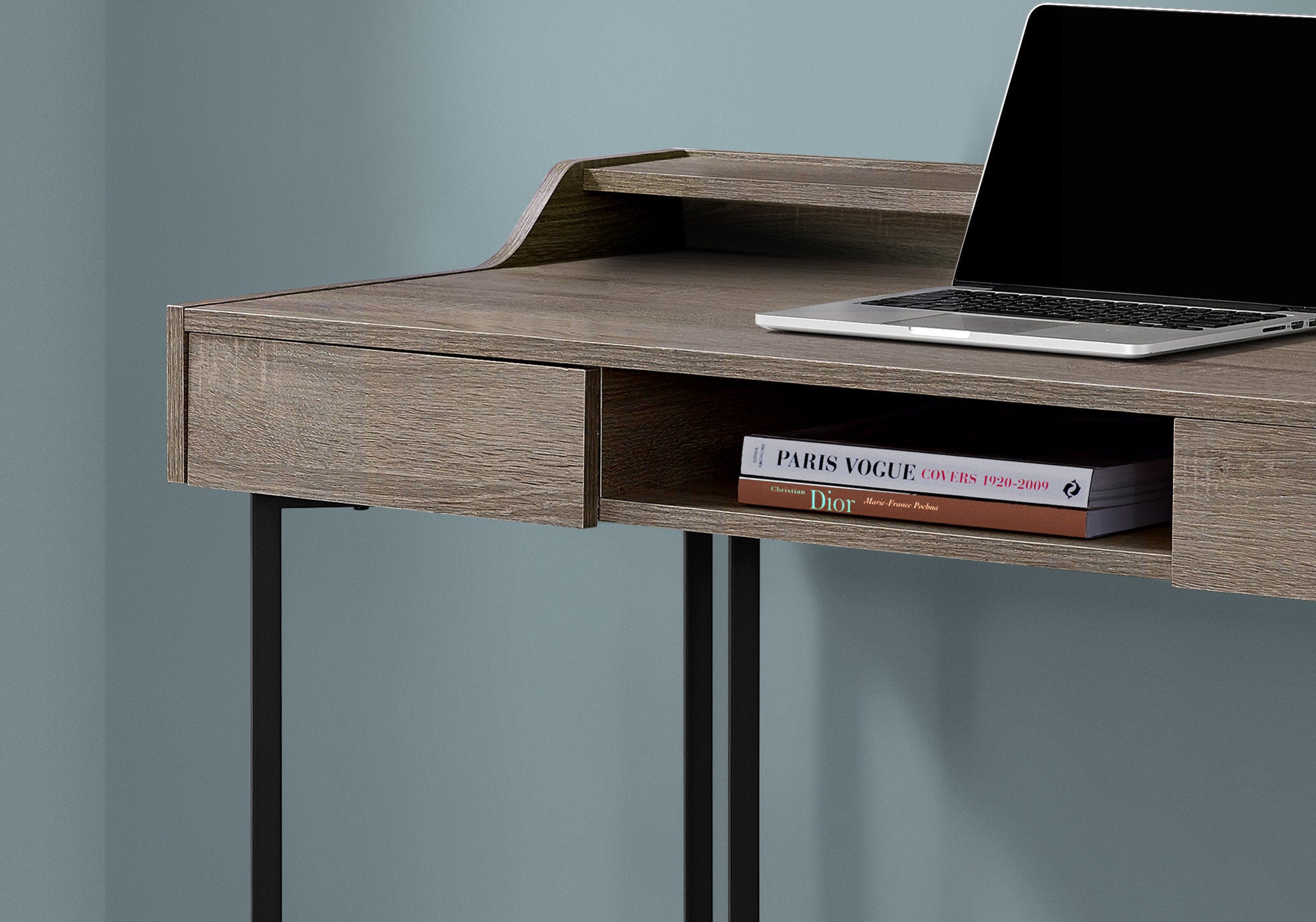 Computer Desk 48" Dark Taupe Black Metal Legs-Computer Desk-DECOROLALA
