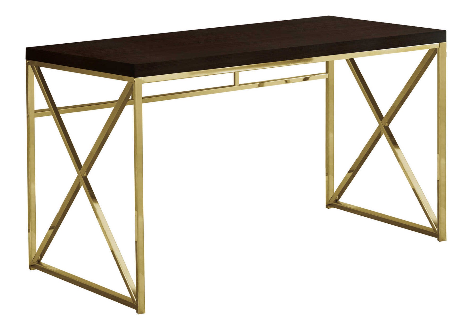 Computer Desk 48" Espresso with Gold Metal Base-Computer Desk-DECOROLALA