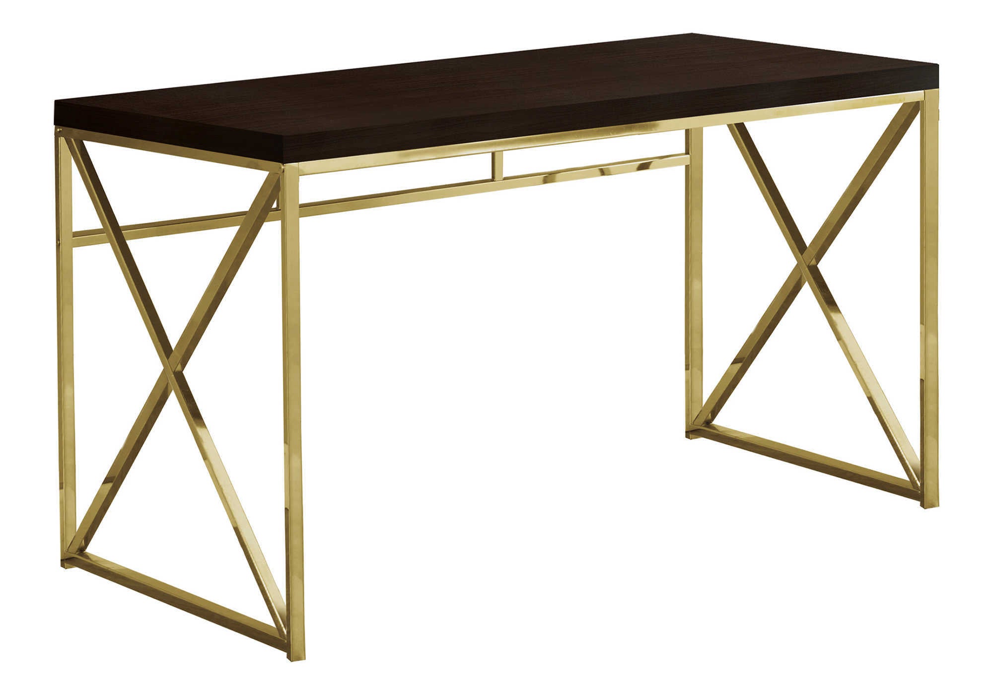 Computer Desk 48" Espresso with Gold Metal Base-Computer Desk-DECOROLALA