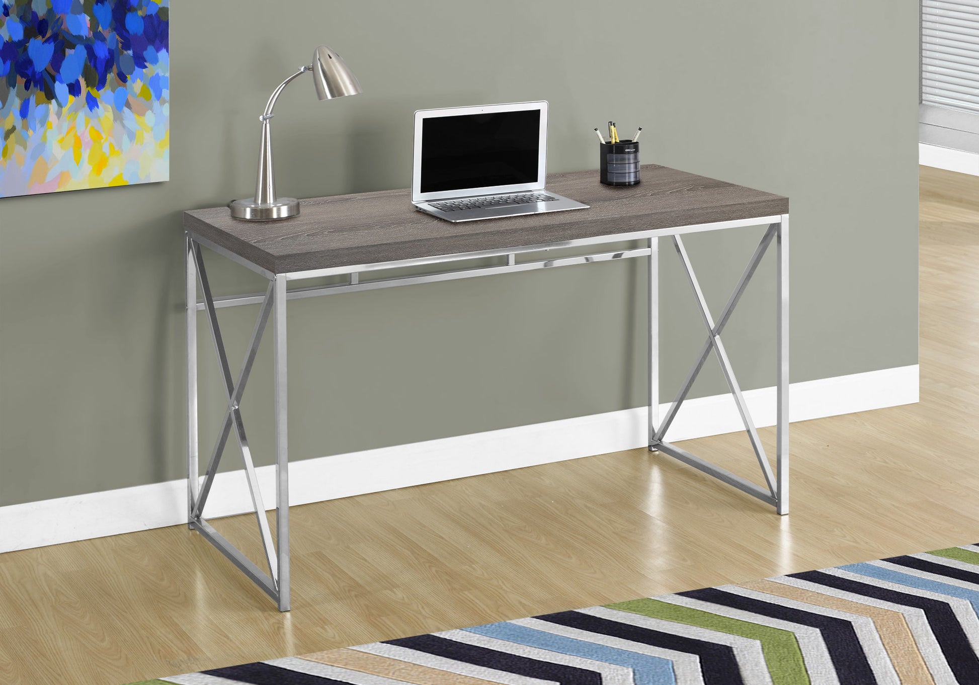 Computer Desk 48" Espresso with Gold Metal Base-Computer Desk-DECOROLALA