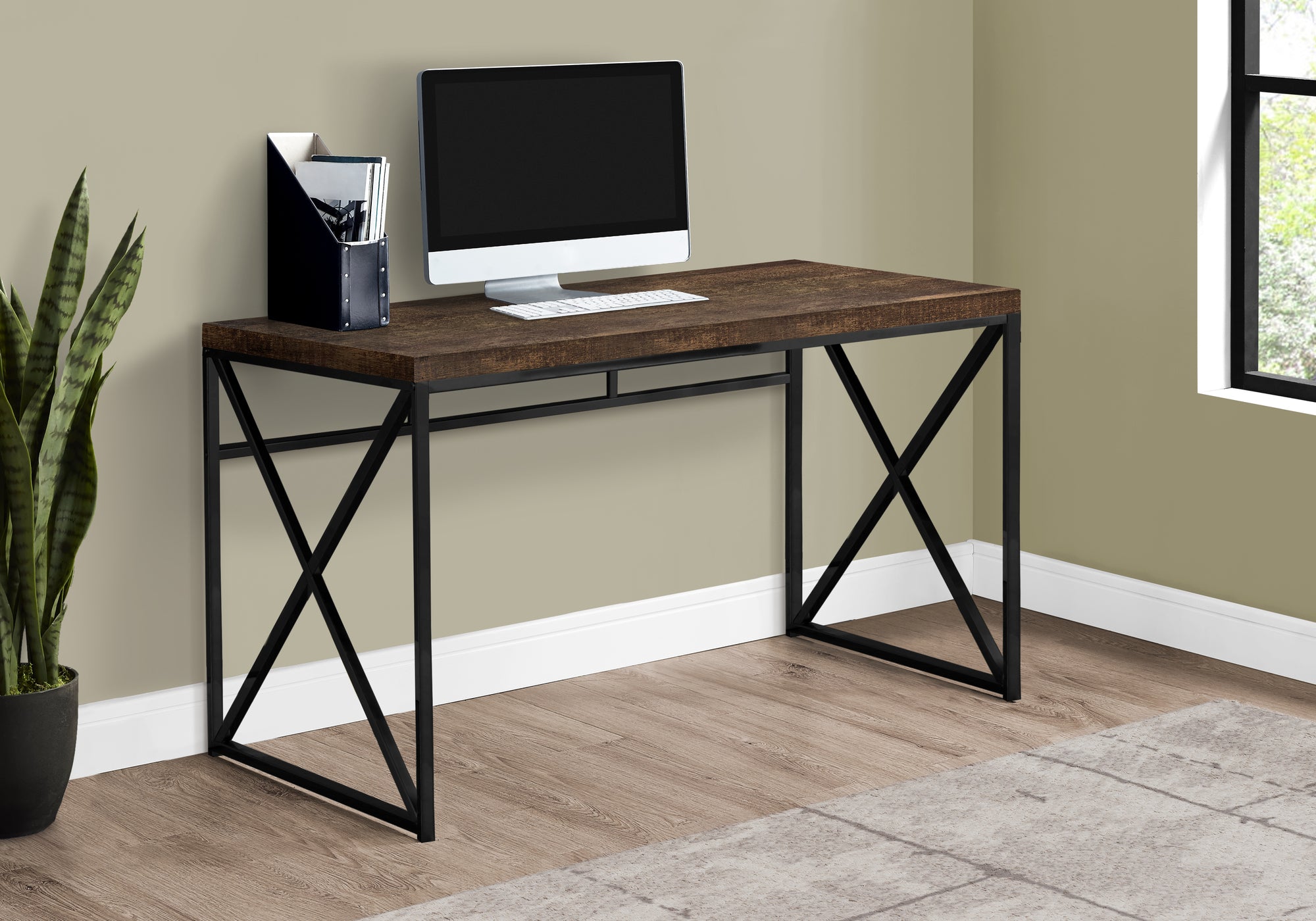 Computer Desk 48" Espresso with Gold Metal Base-Computer Desk-DECOROLALA
