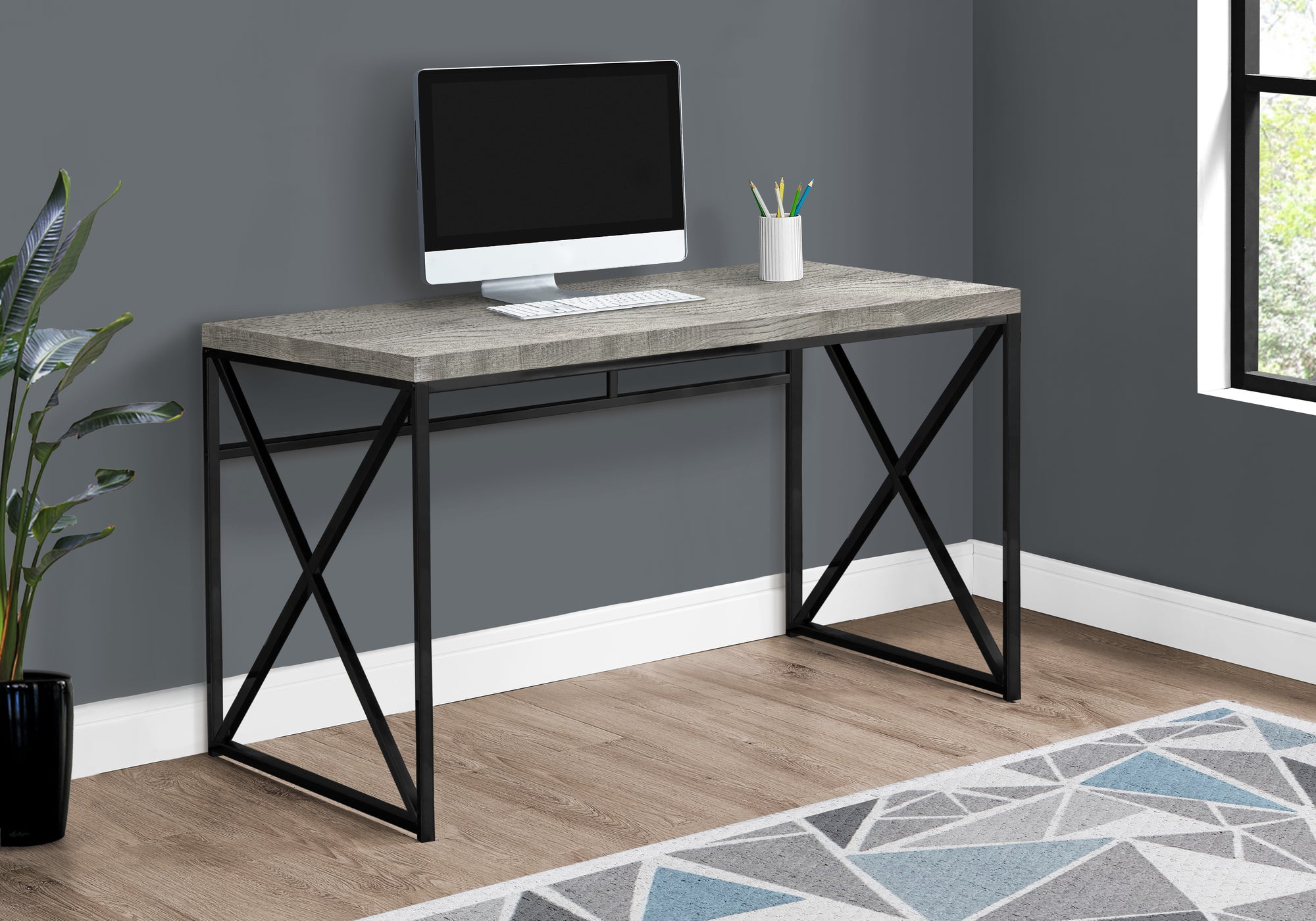 Computer Desk 48" Espresso with Gold Metal Base-Computer Desk-DECOROLALA