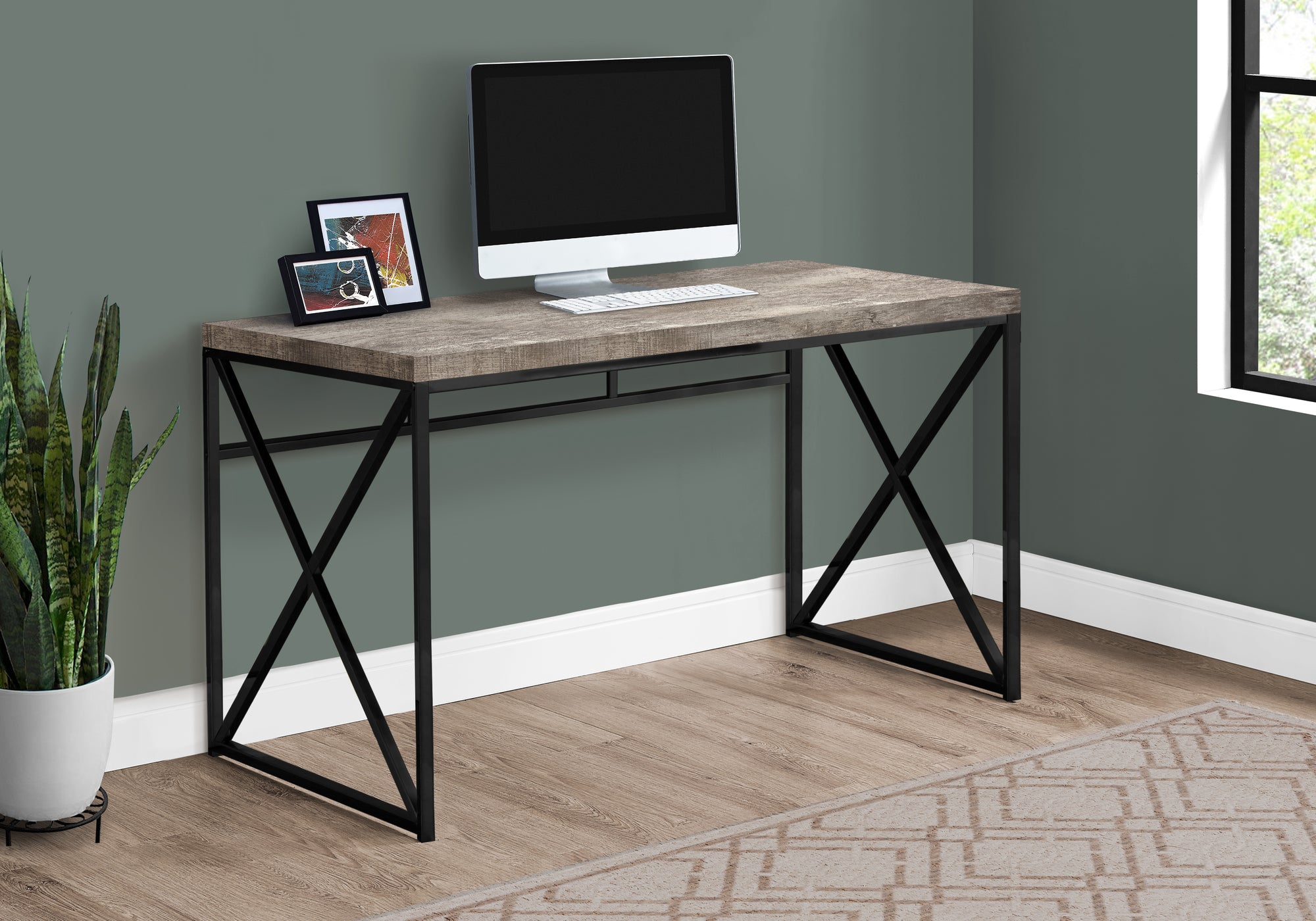 Computer Desk 48" Espresso with Gold Metal Base-Computer Desk-DECOROLALA