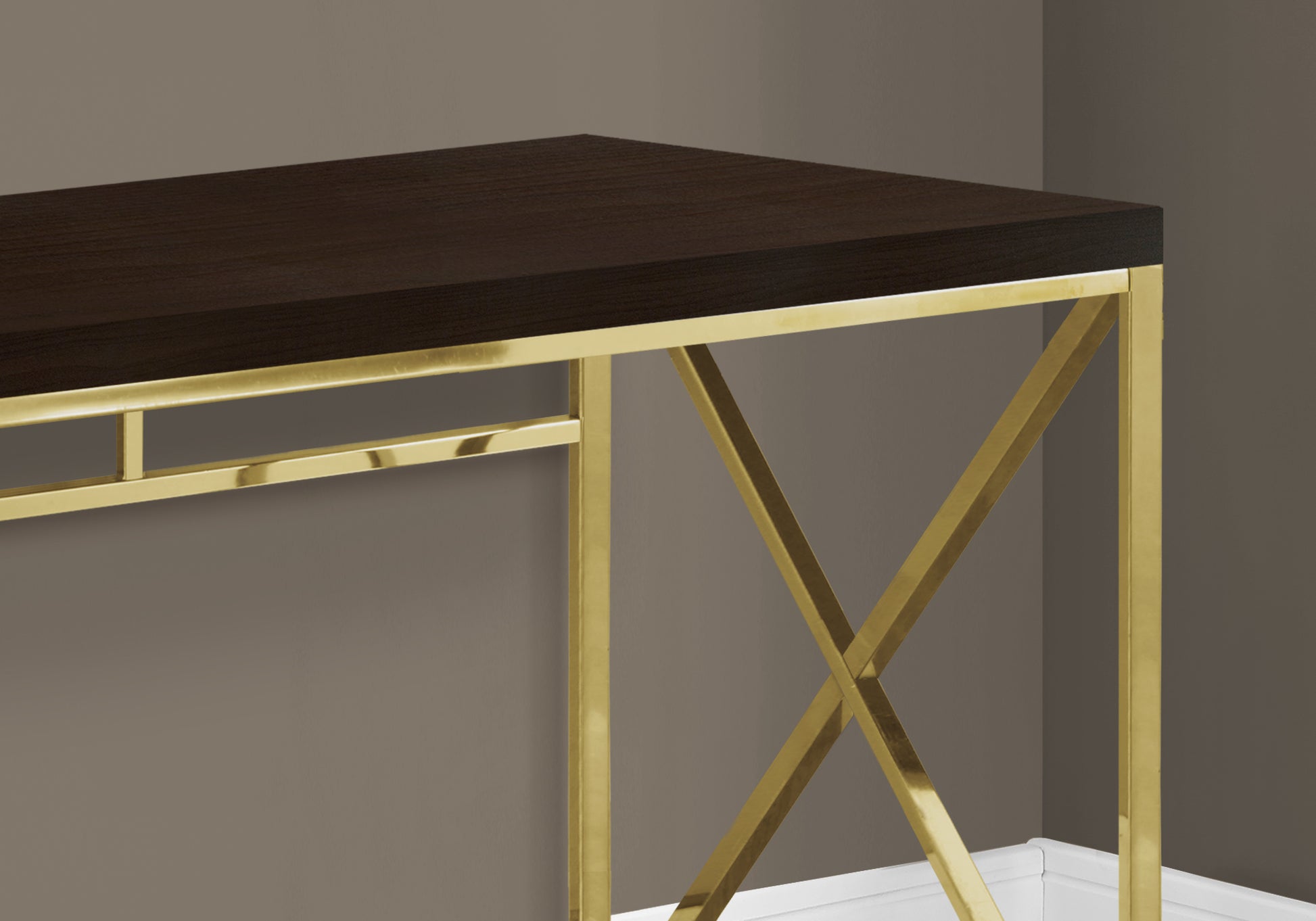 Computer Desk 48" Espresso with Gold Metal Base-Computer Desk-DECOROLALA