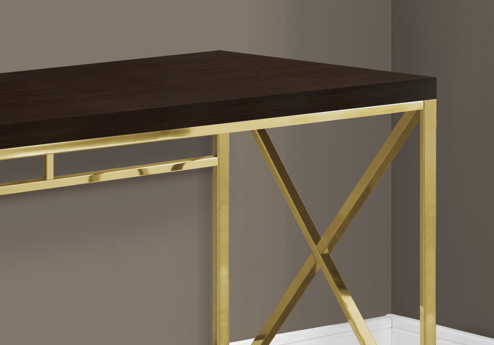 Computer Desk 48" Espresso with Gold Metal Base-Computer Desk-DECOROLALA