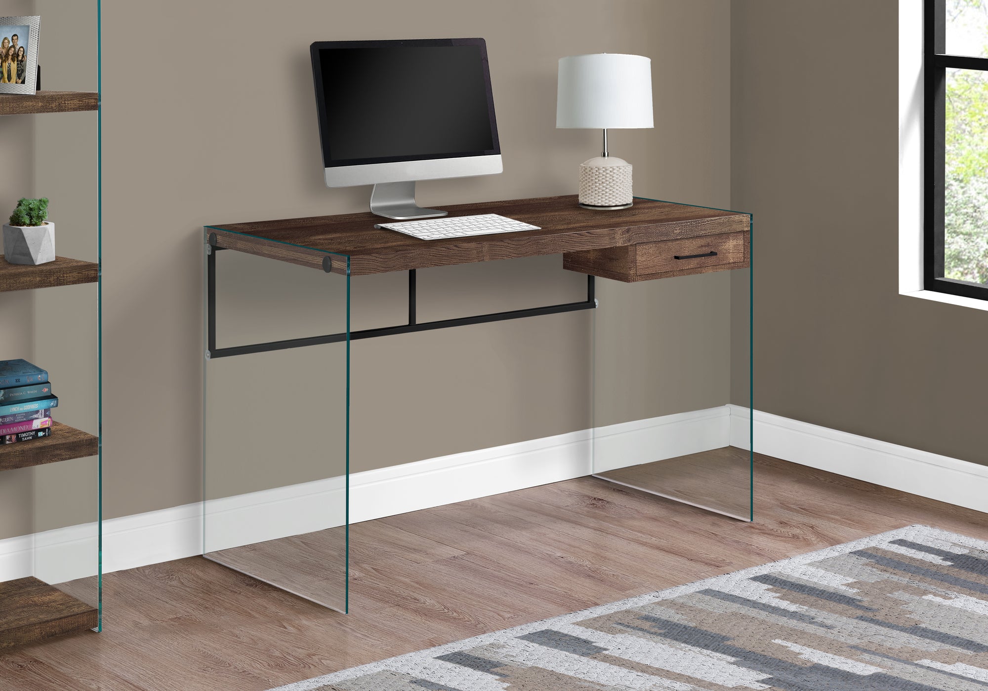 Computer Desk 48" Glossy White Tempered Glass-Office Chair-DECOROLALA