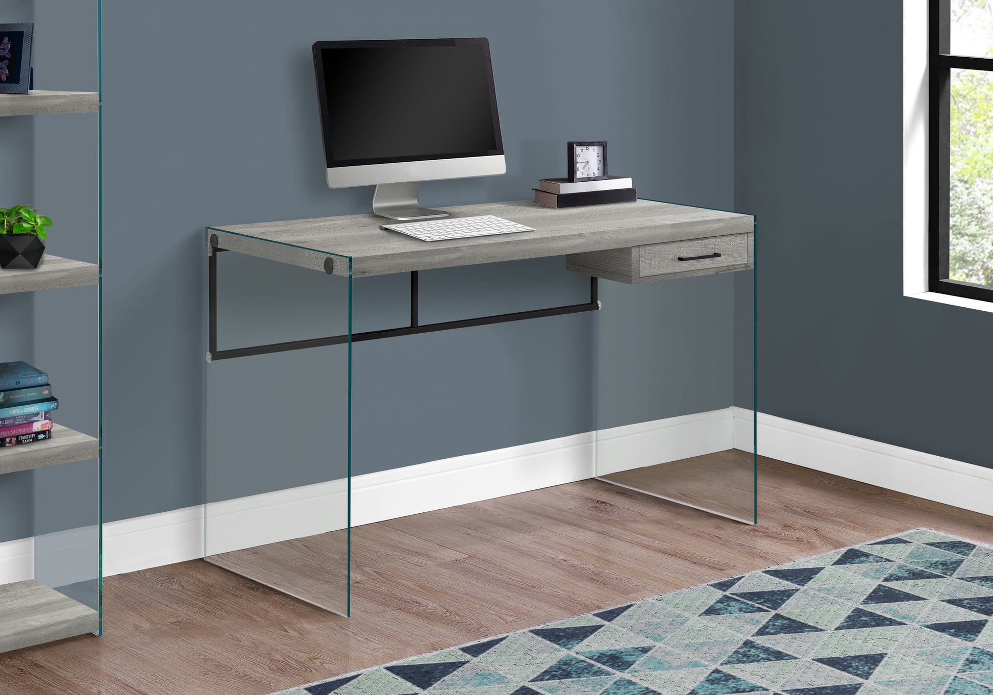 Computer Desk 48" Glossy White Tempered Glass-Office Chair-DECOROLALA
