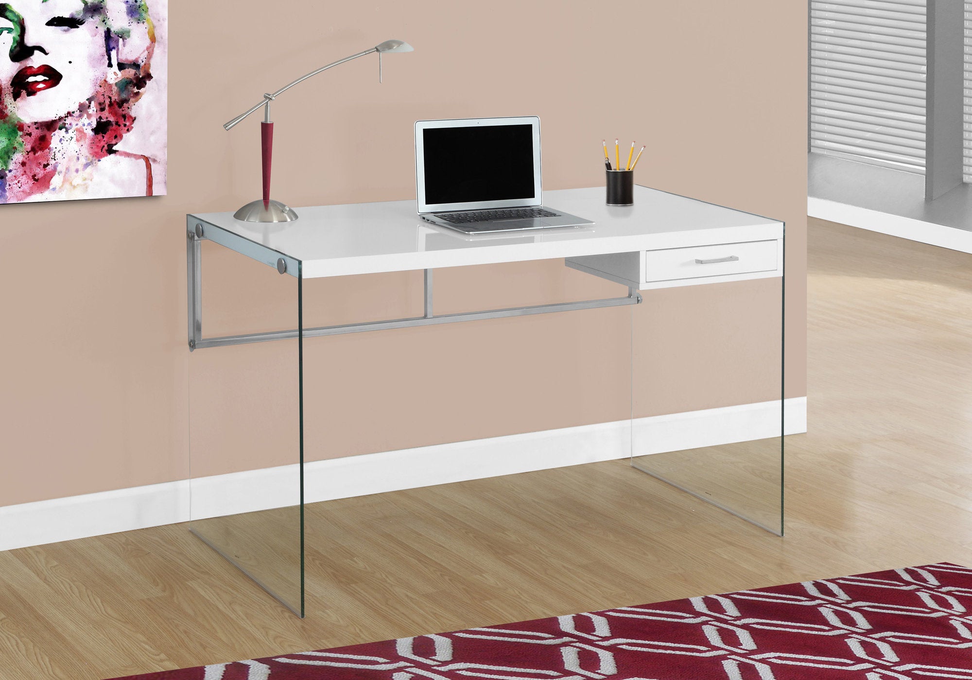 Computer Desk 48" Glossy White Tempered Glass-Office Chair-DECOROLALA