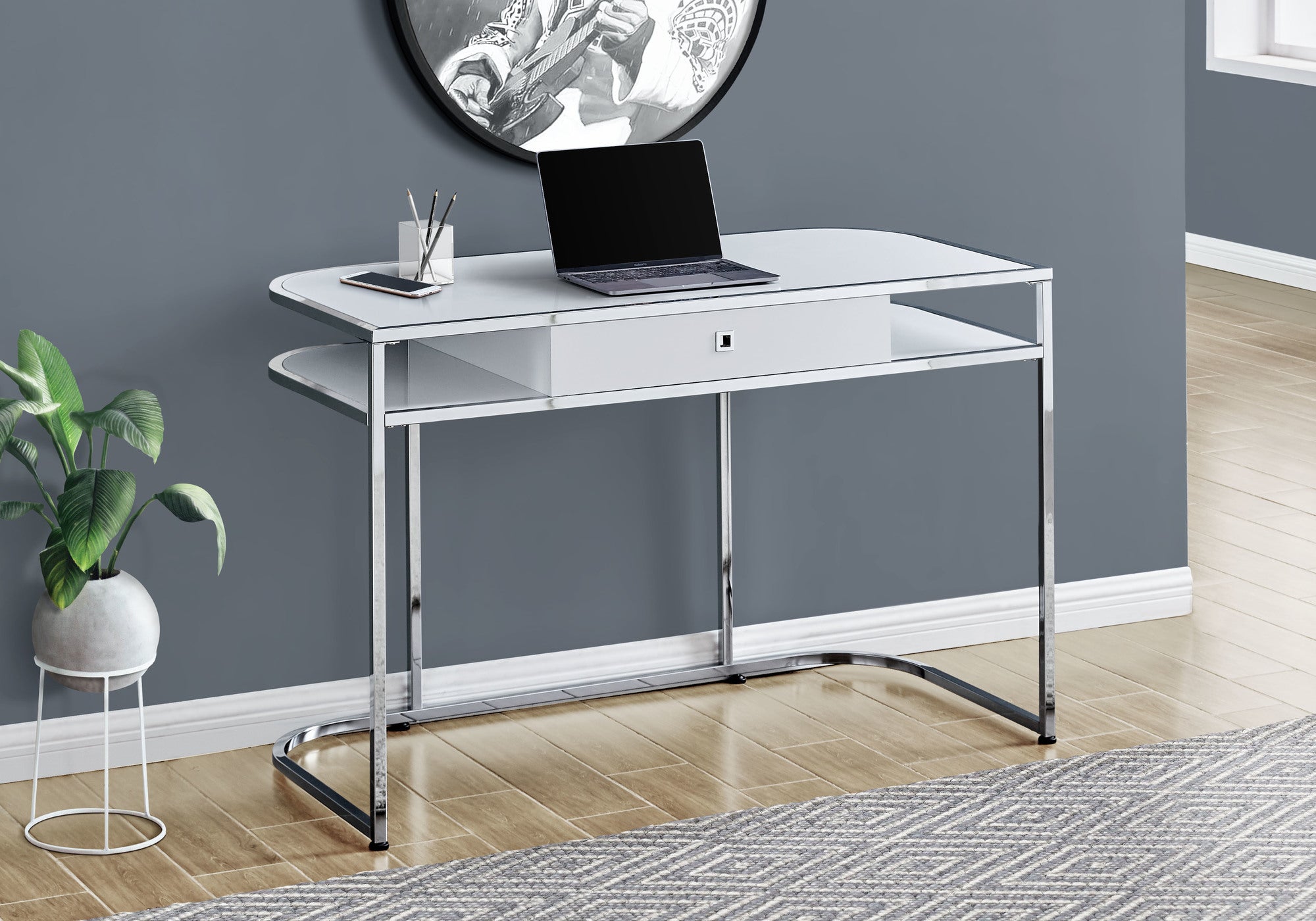 Computer Desk 48" Glossy White with Storage-Computer Desk-DECOROLALA