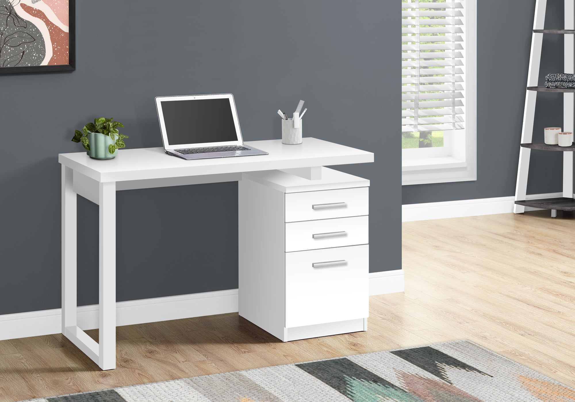 Computer Desk 48" Grey-Black L/R Facing-Bookshelf-DECOROLALA