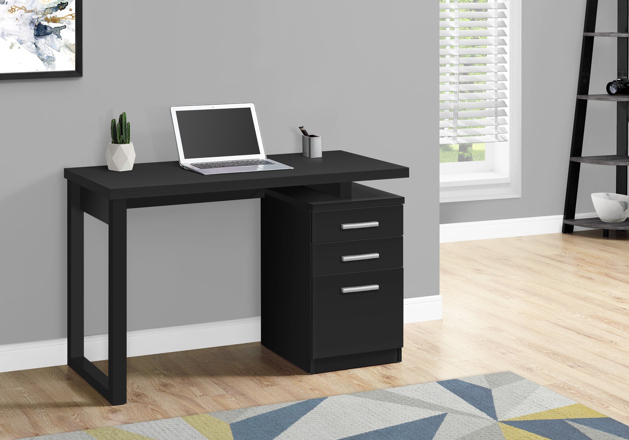 Computer Desk 48" Grey-Black L/R Facing-Bookshelf-DECOROLALA