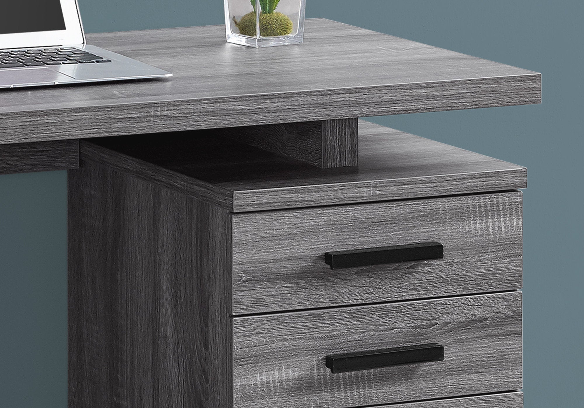 Computer Desk 48" Grey-Black L/R Facing-Bookshelf-DECOROLALA