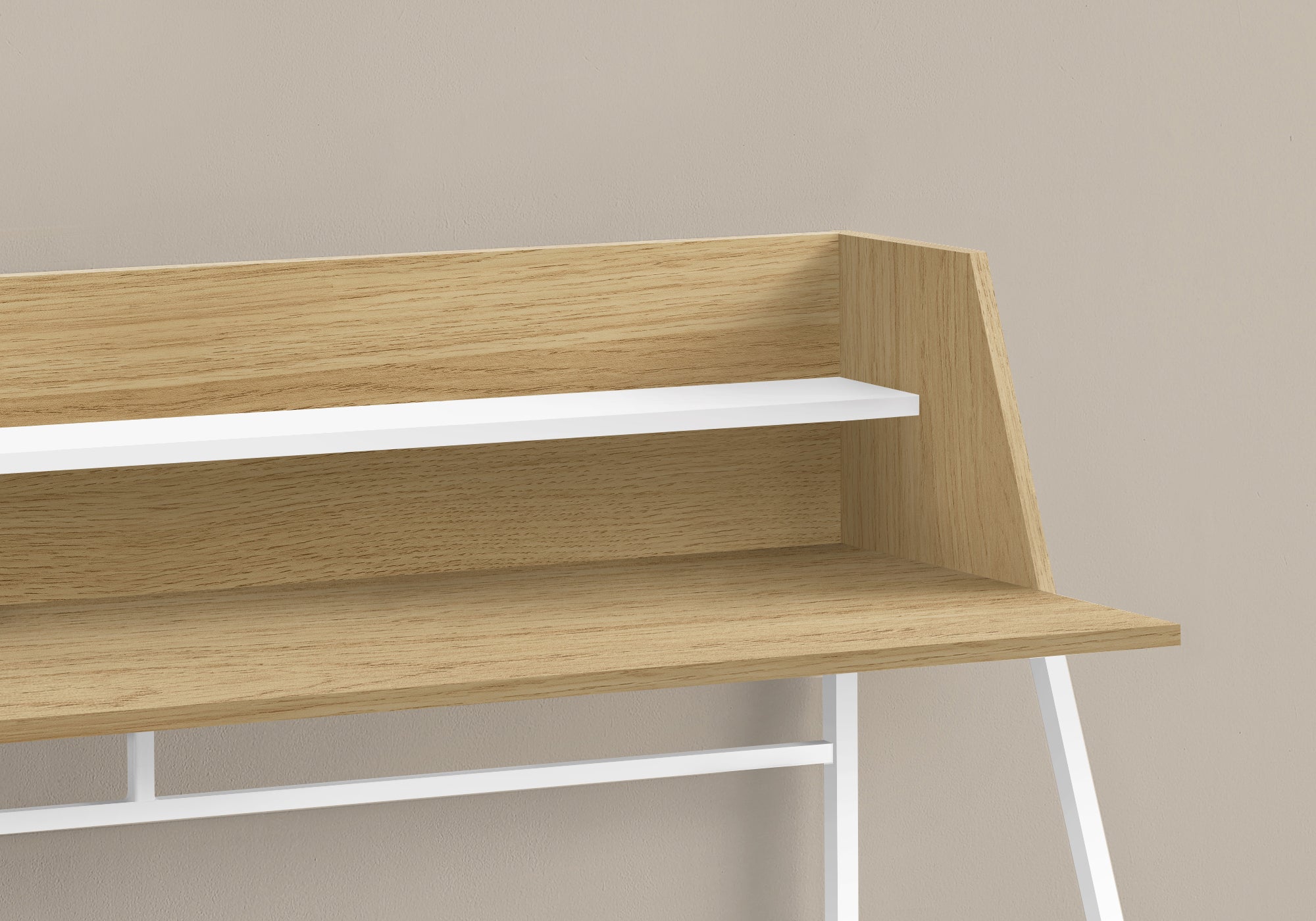 Computer Desk 48" Natural Wood with White Hutch-Computer Desk-DECOROLALA