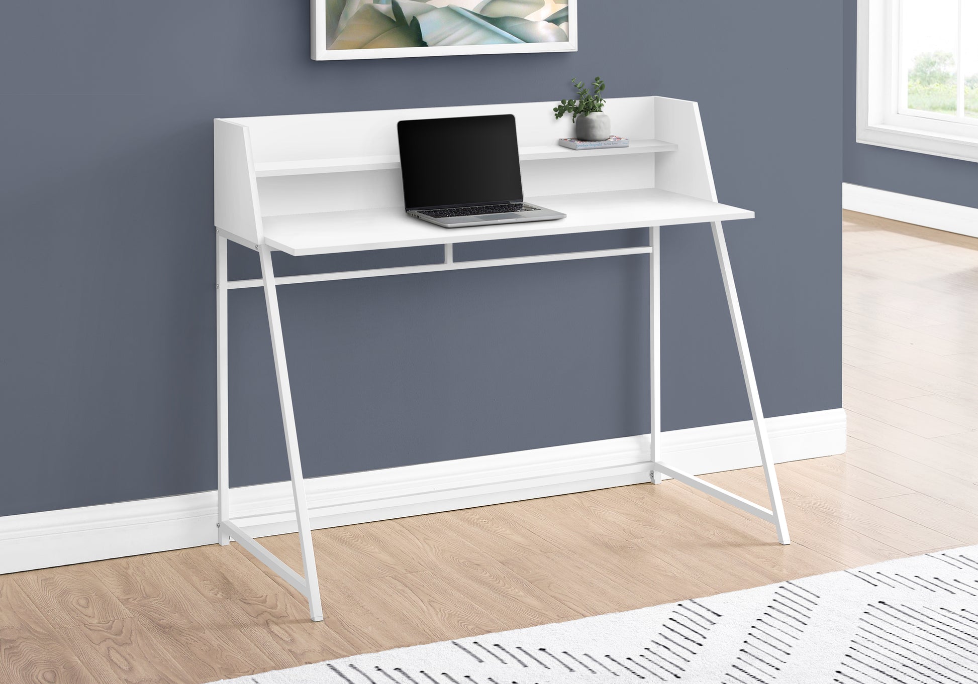 Computer Desk 48" Natural Wood with White Hutch-Computer Desk-DECOROLALA