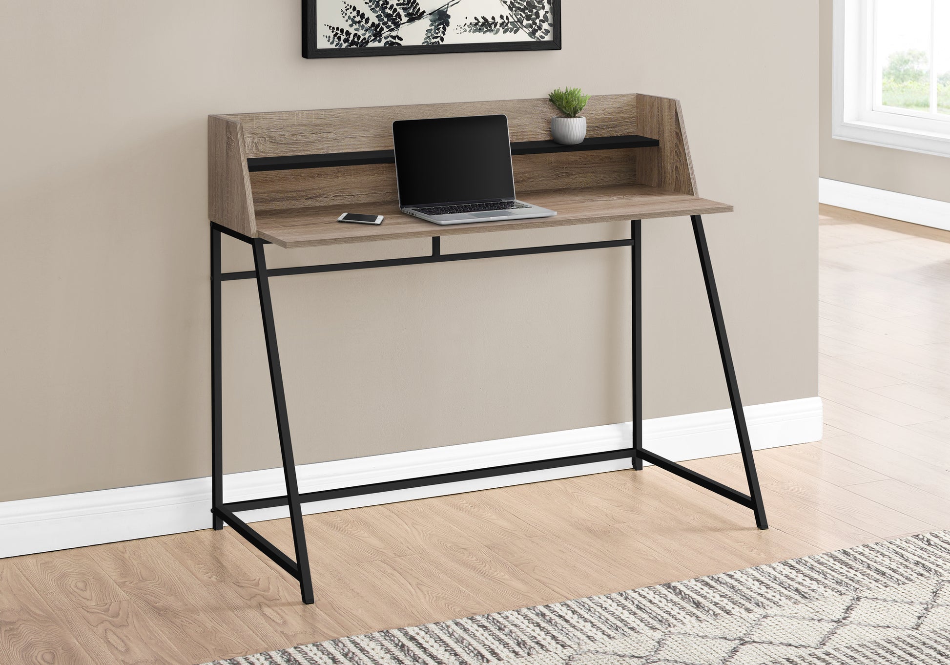 Computer Desk 48" Natural Wood with White Hutch-Computer Desk-DECOROLALA