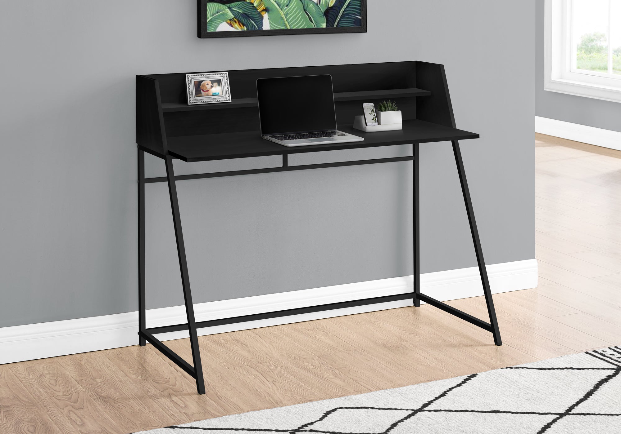 Computer Desk 48" Natural Wood with White Hutch-Computer Desk-DECOROLALA