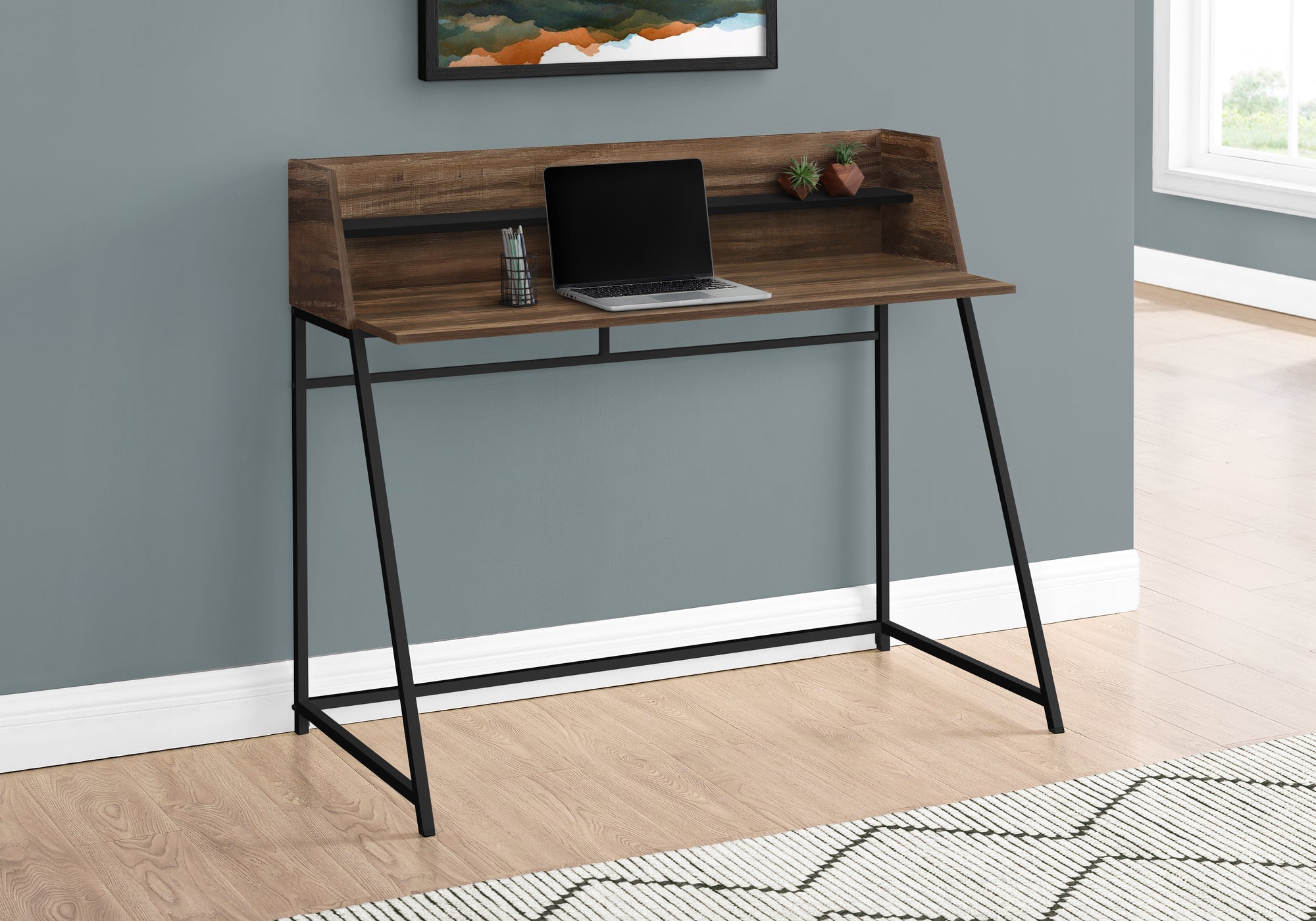 Computer Desk 48" Natural Wood with White Hutch-Computer Desk-DECOROLALA
