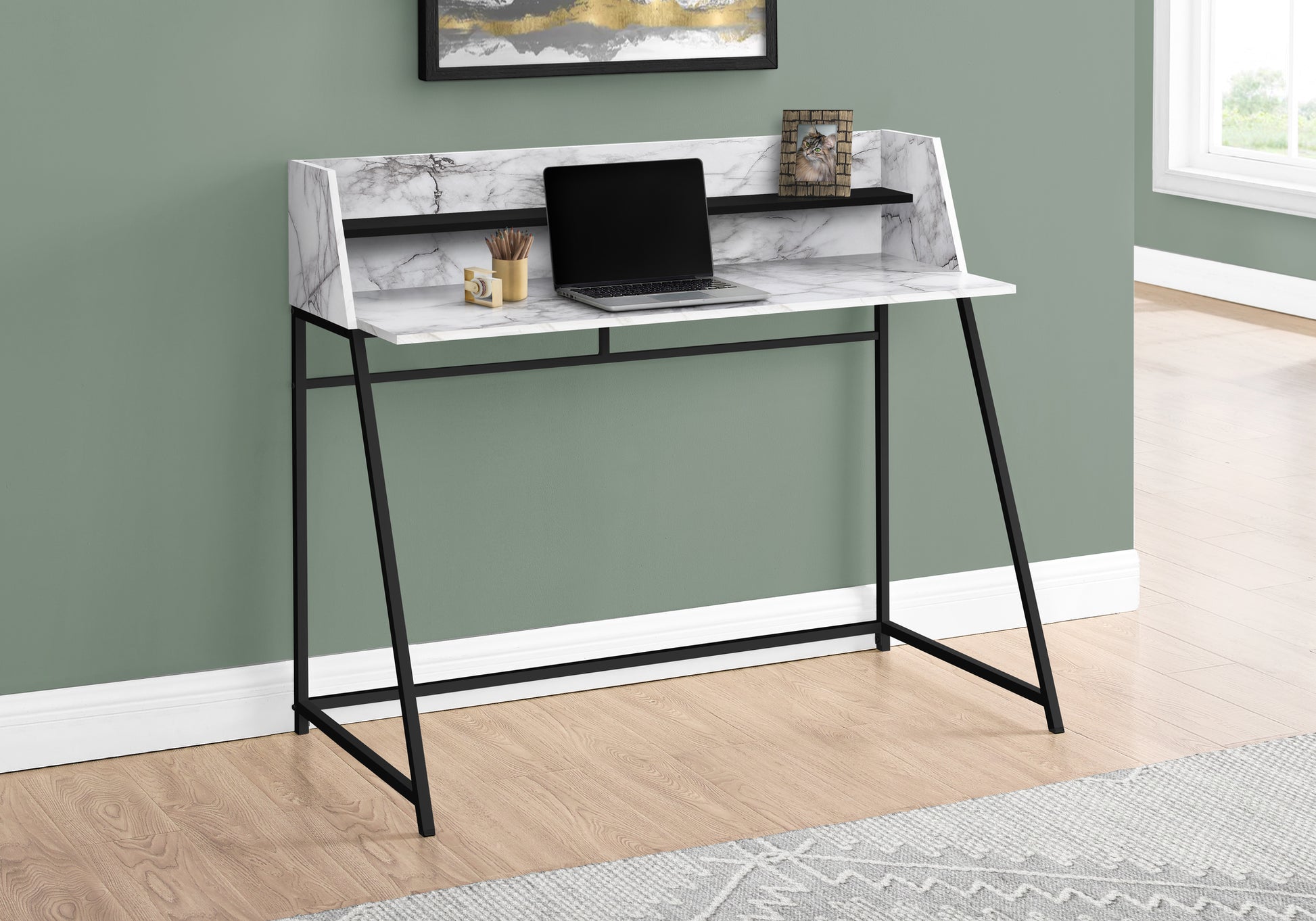 Computer Desk 48" Natural Wood with White Hutch-Computer Desk-DECOROLALA