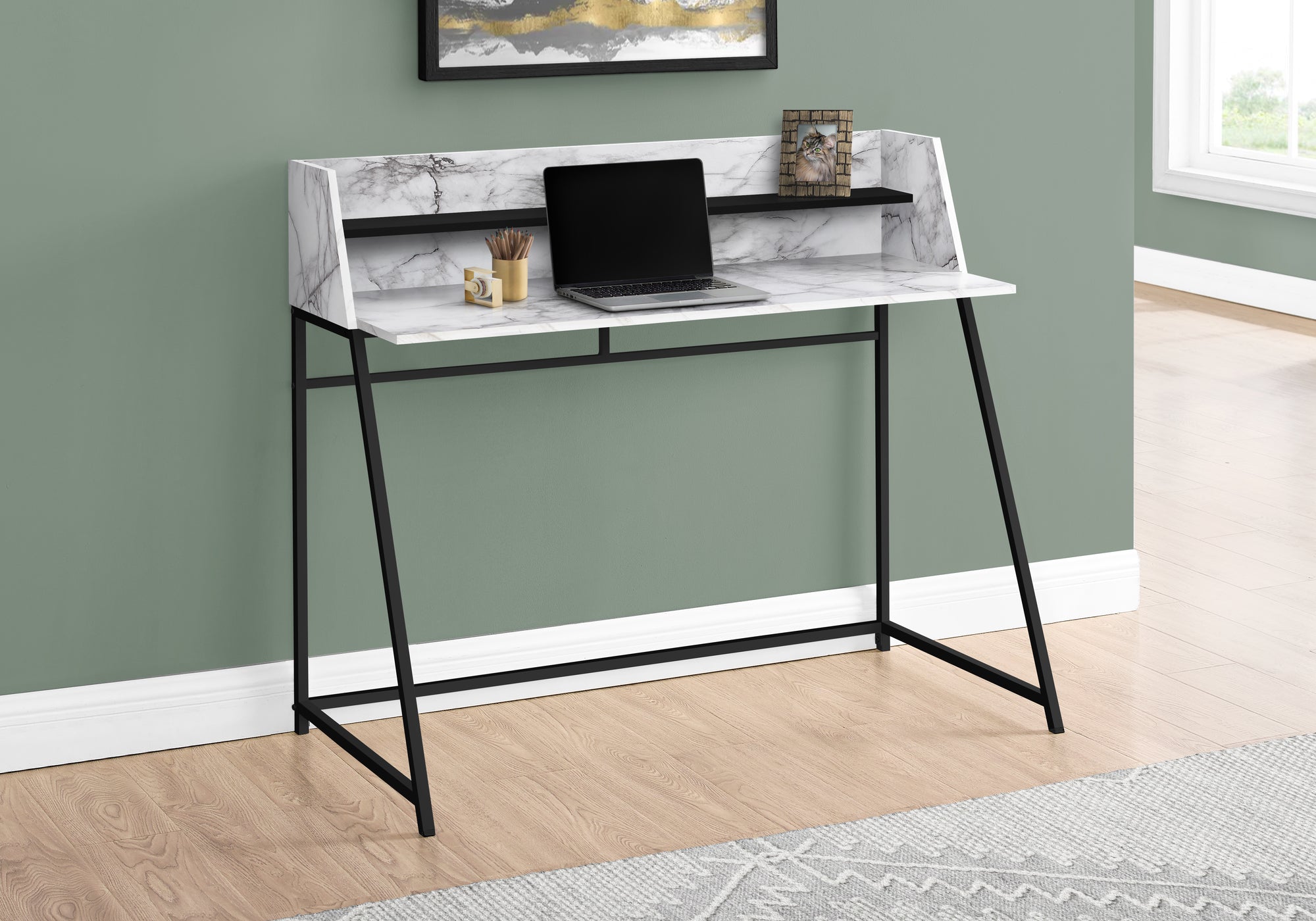 Computer Desk 48" Natural Wood with White Hutch-Computer Desk-DECOROLALA