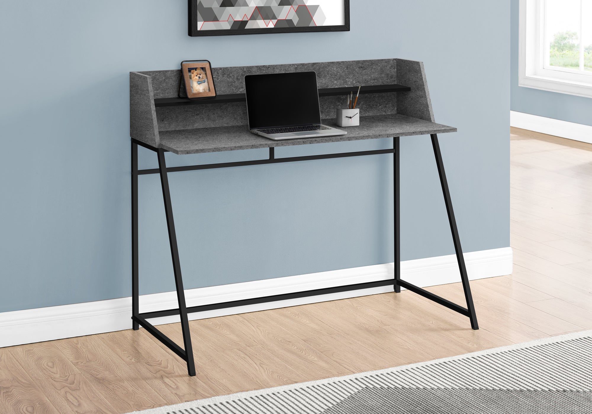 Computer Desk 48" Natural Wood with White Hutch-Computer Desk-DECOROLALA