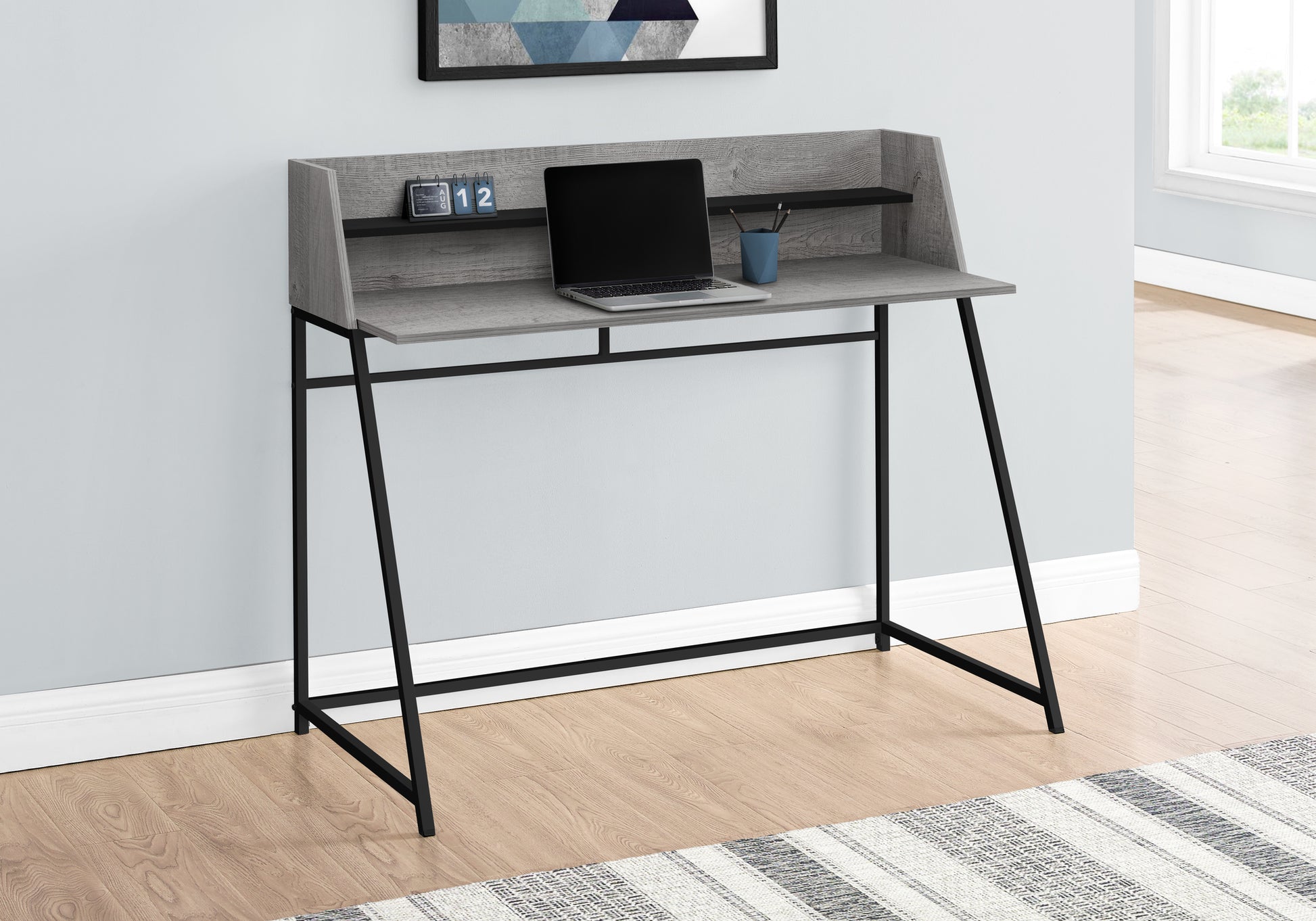 Computer Desk 48" Natural Wood with White Hutch-Computer Desk-DECOROLALA