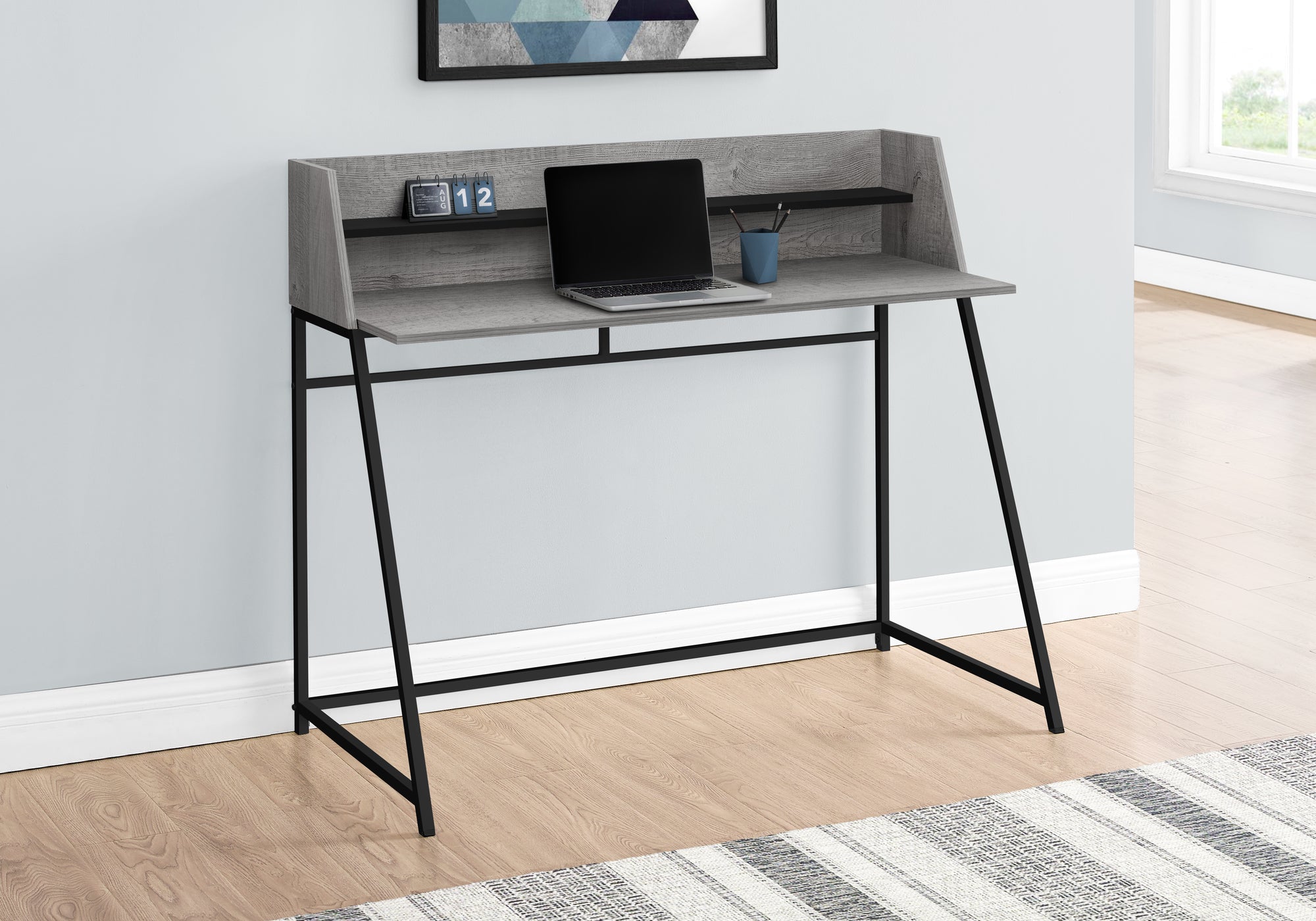 Computer Desk 48" Natural Wood with White Hutch-Computer Desk-DECOROLALA