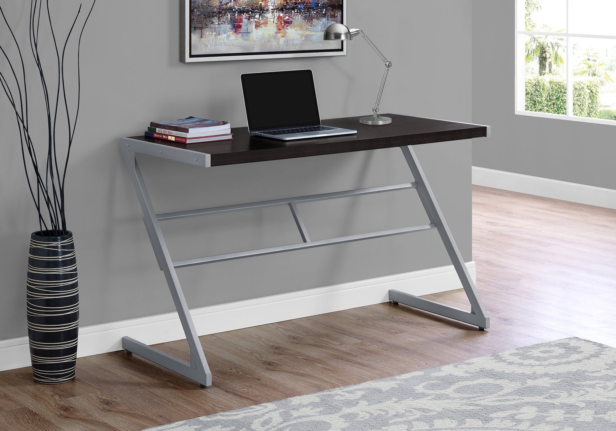 Computer Desk 48" White with Silver Metal Base-Computer Desk-DECOROLALA