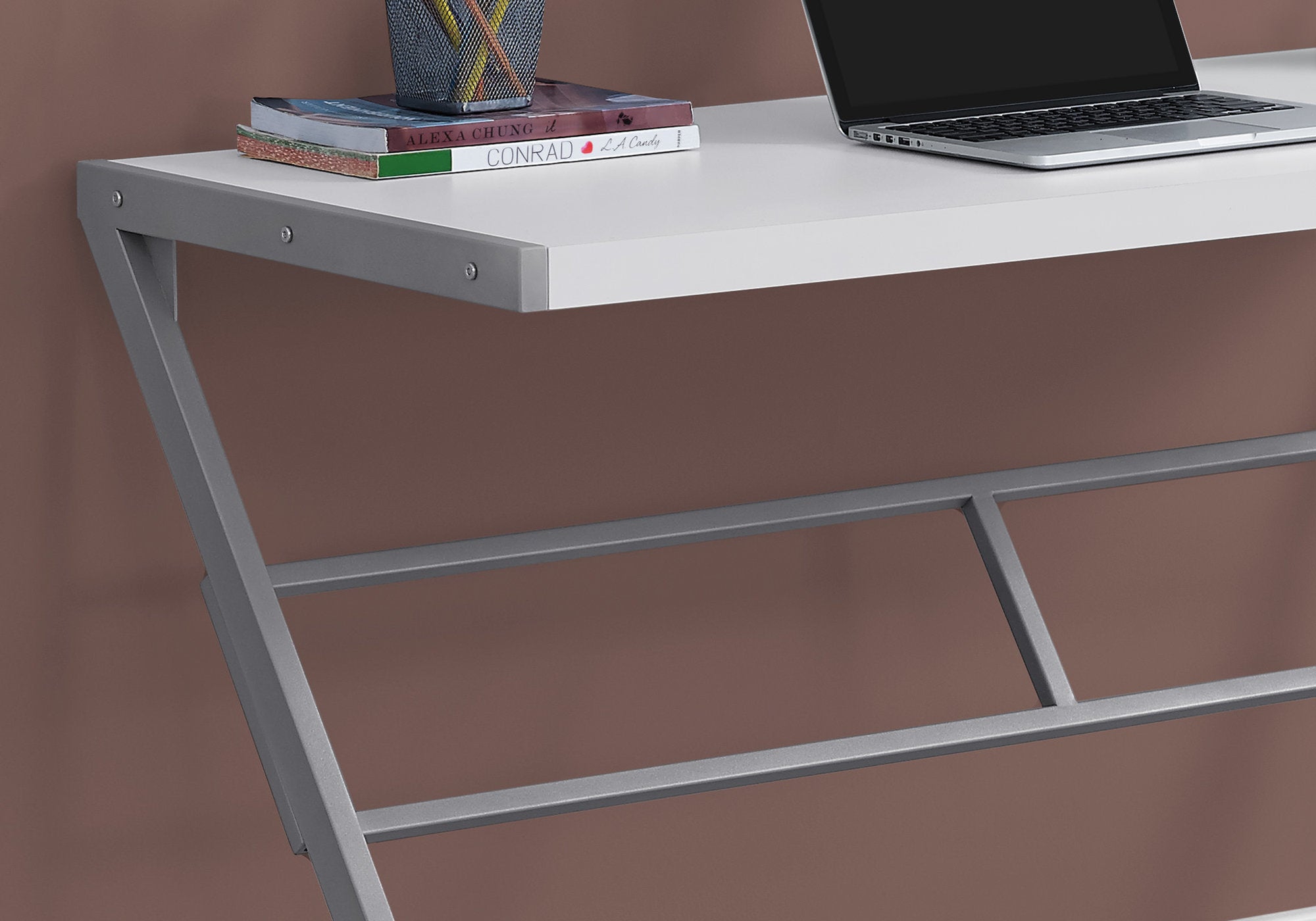 Computer Desk 48" White with Silver Metal Base-Computer Desk-DECOROLALA