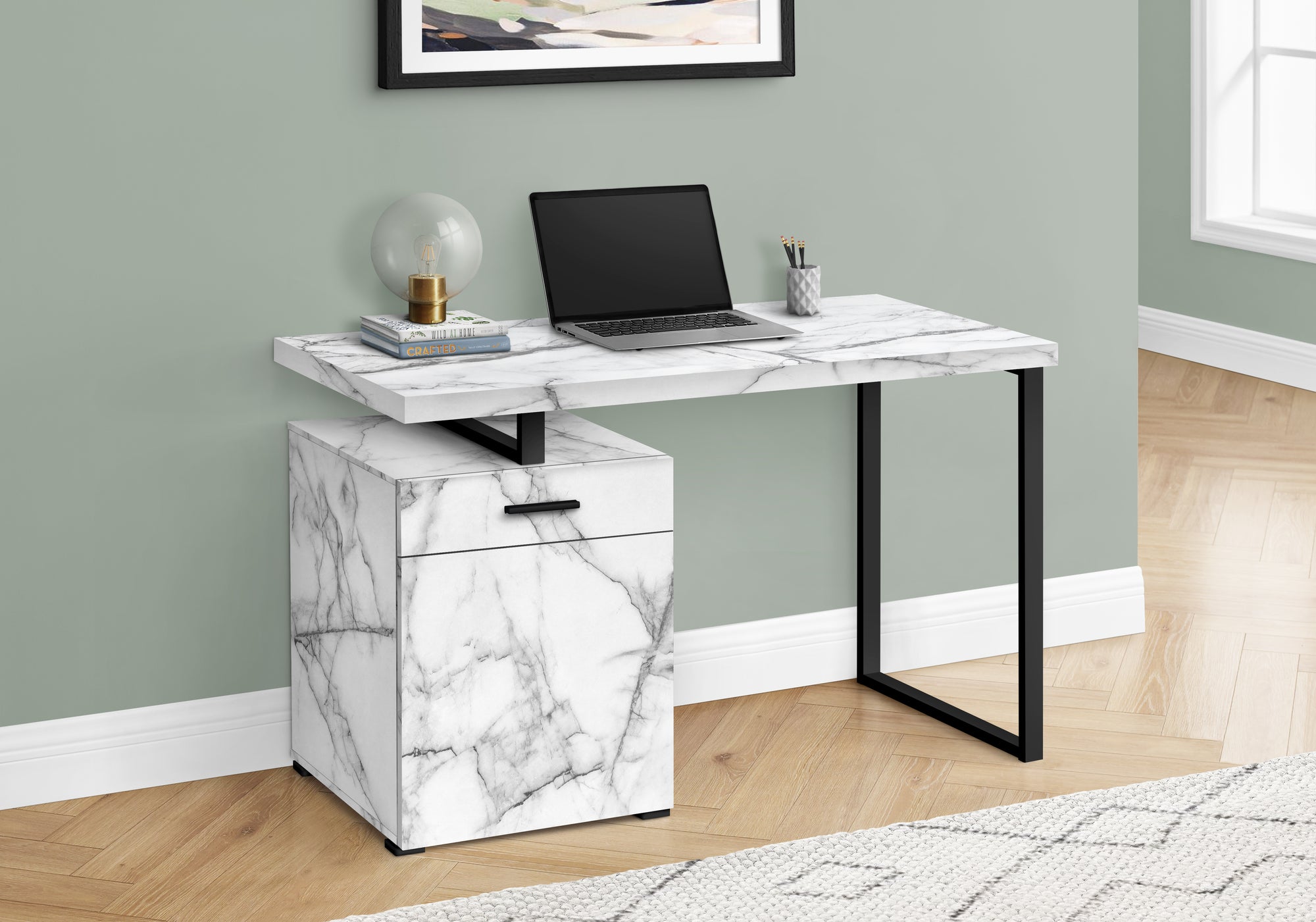 Computer Desk 48" White with Storage Drawer-Computer Desk-DECOROLALA