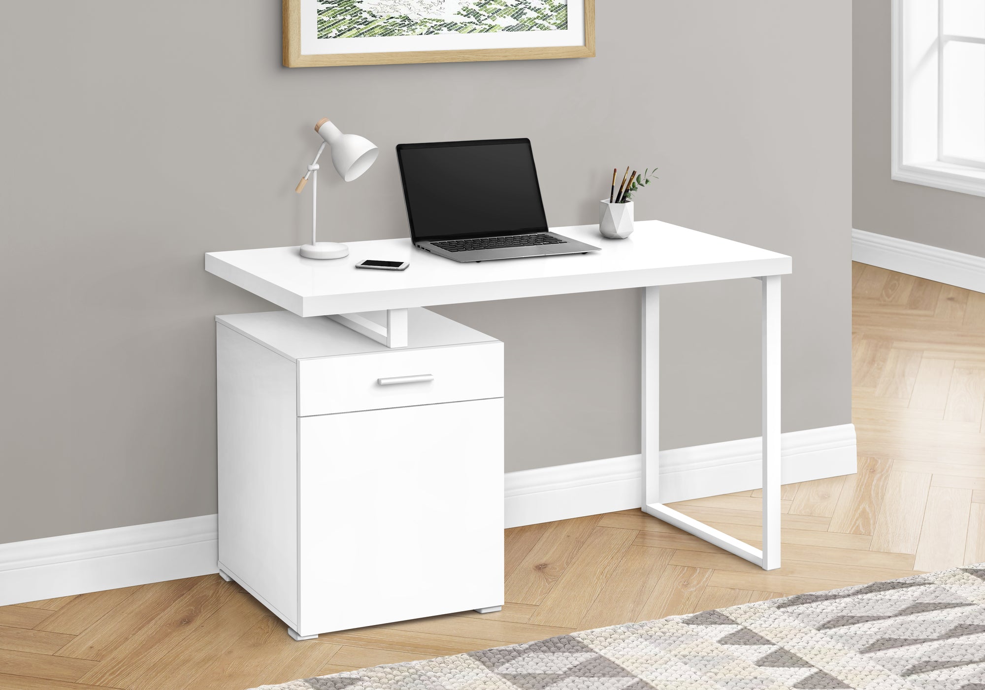 Computer Desk 48" White with Storage Drawer-Computer Desk-DECOROLALA
