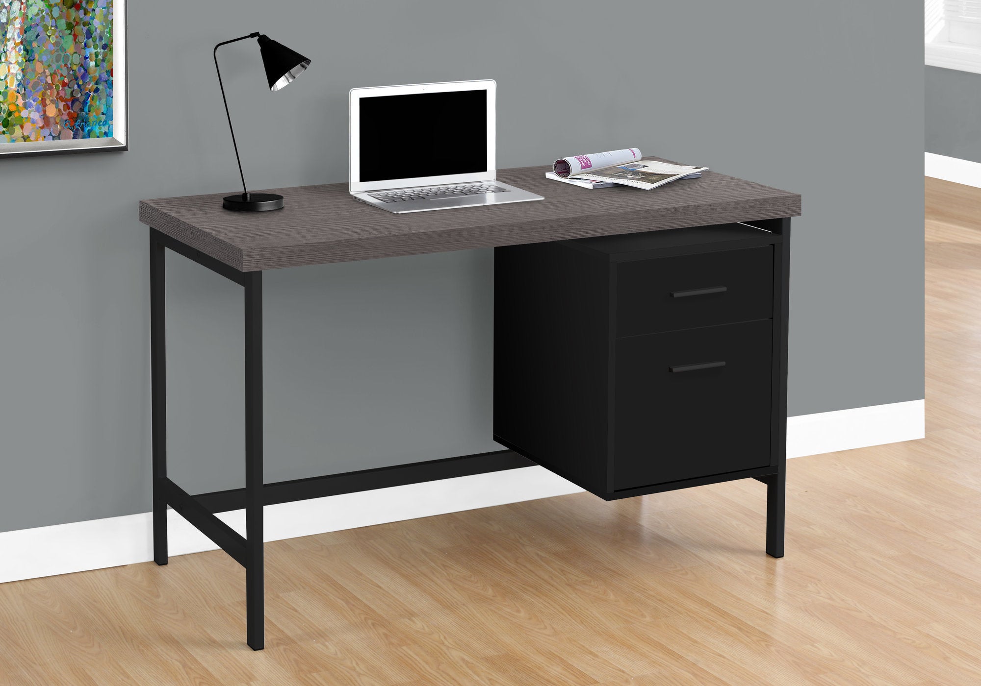 Computer Desk 48" White/Grey Metal with Storage-Computer Desk-DECOROLALA