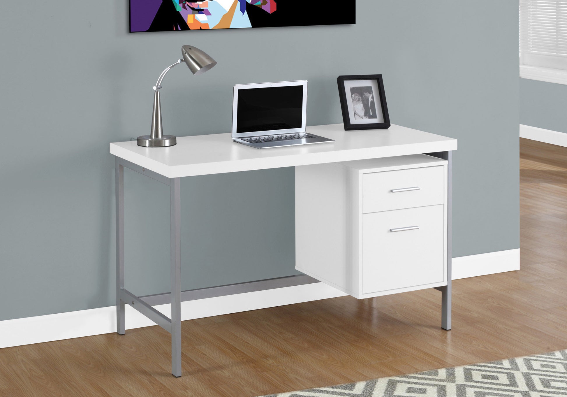 Computer Desk 48" White/Grey Metal with Storage-Computer Desk-DECOROLALA