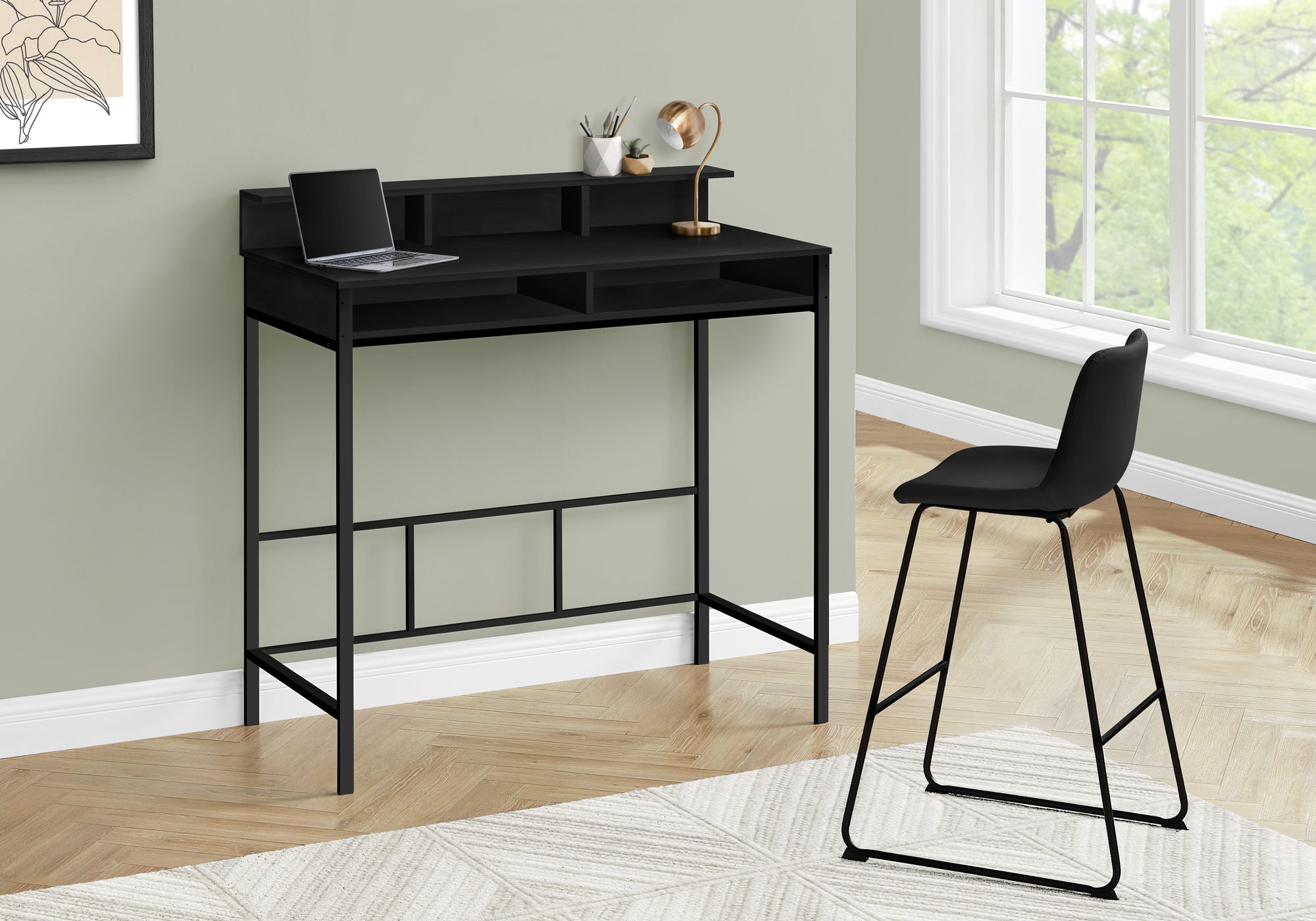 Computer Desk - 48"L / Black / Black Standing Height-Computer Desk-DECOROLALA