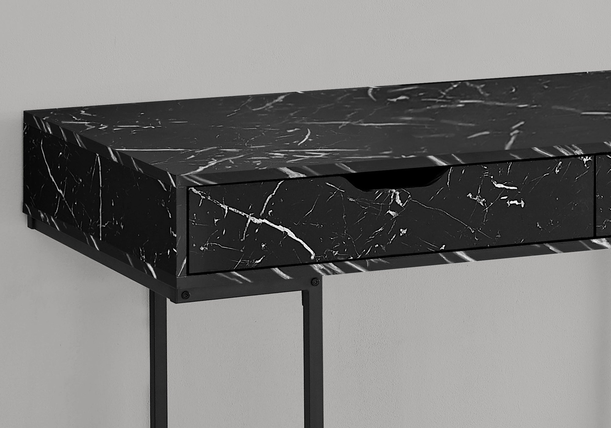 Computer Desk - 48"L / Black Marble-Look / Black Metal-Computer Desk-DECOROLALA