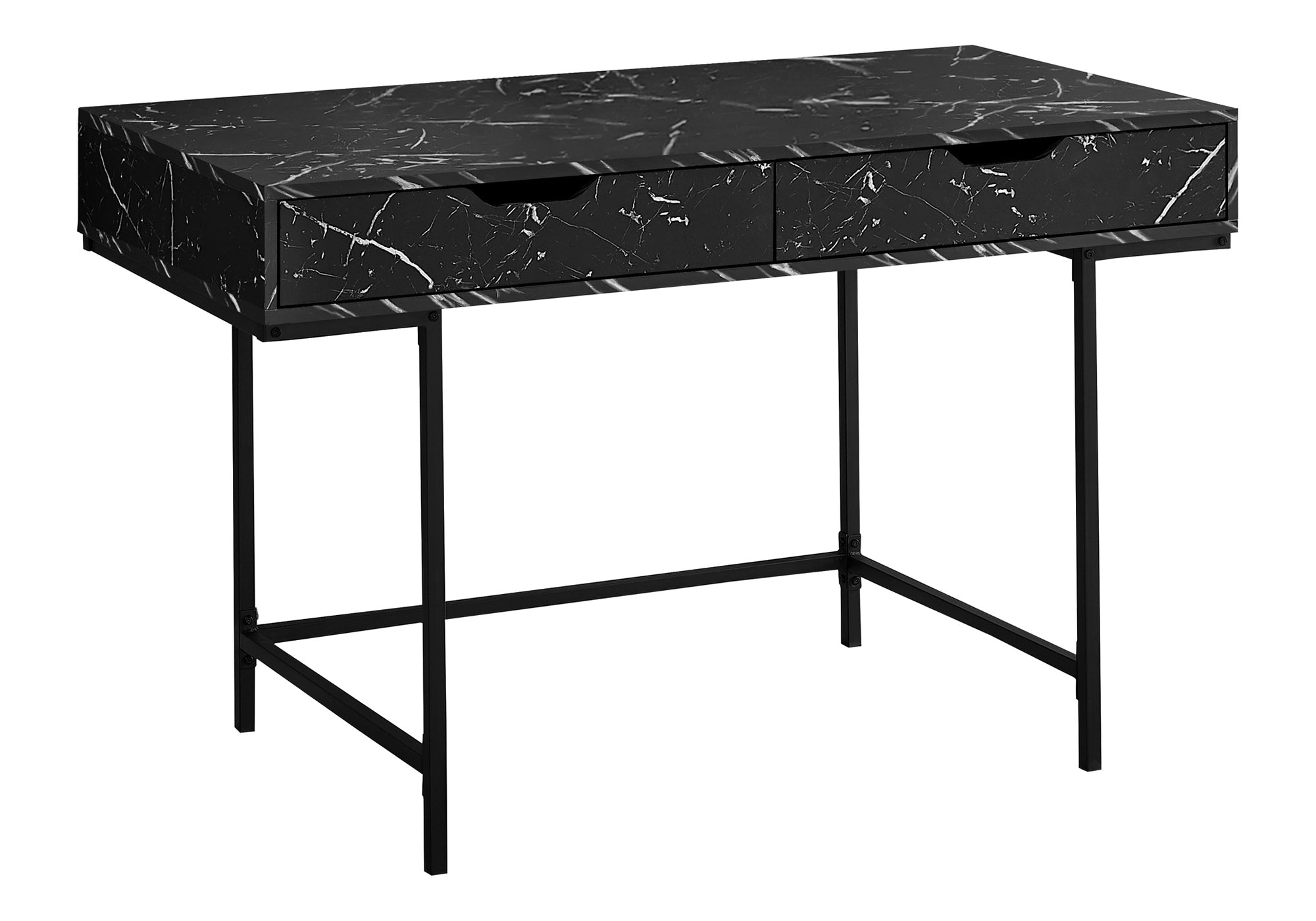 Computer Desk - 48"L / Black Marble-Look / Black Metal-Computer Desk-DECOROLALA