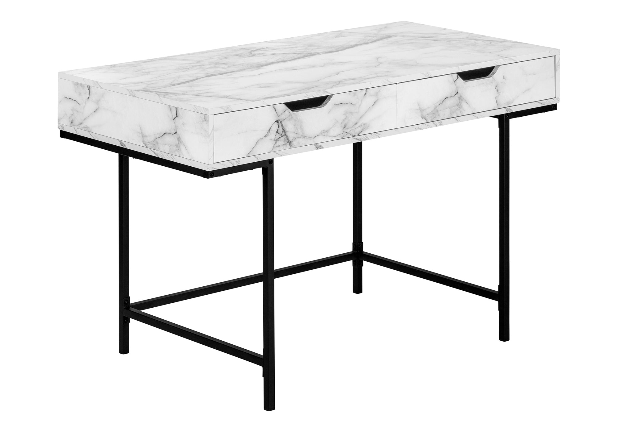 Computer Desk - 48"L / Black Marble-Look / Black Metal-Computer Desk-DECOROLALA