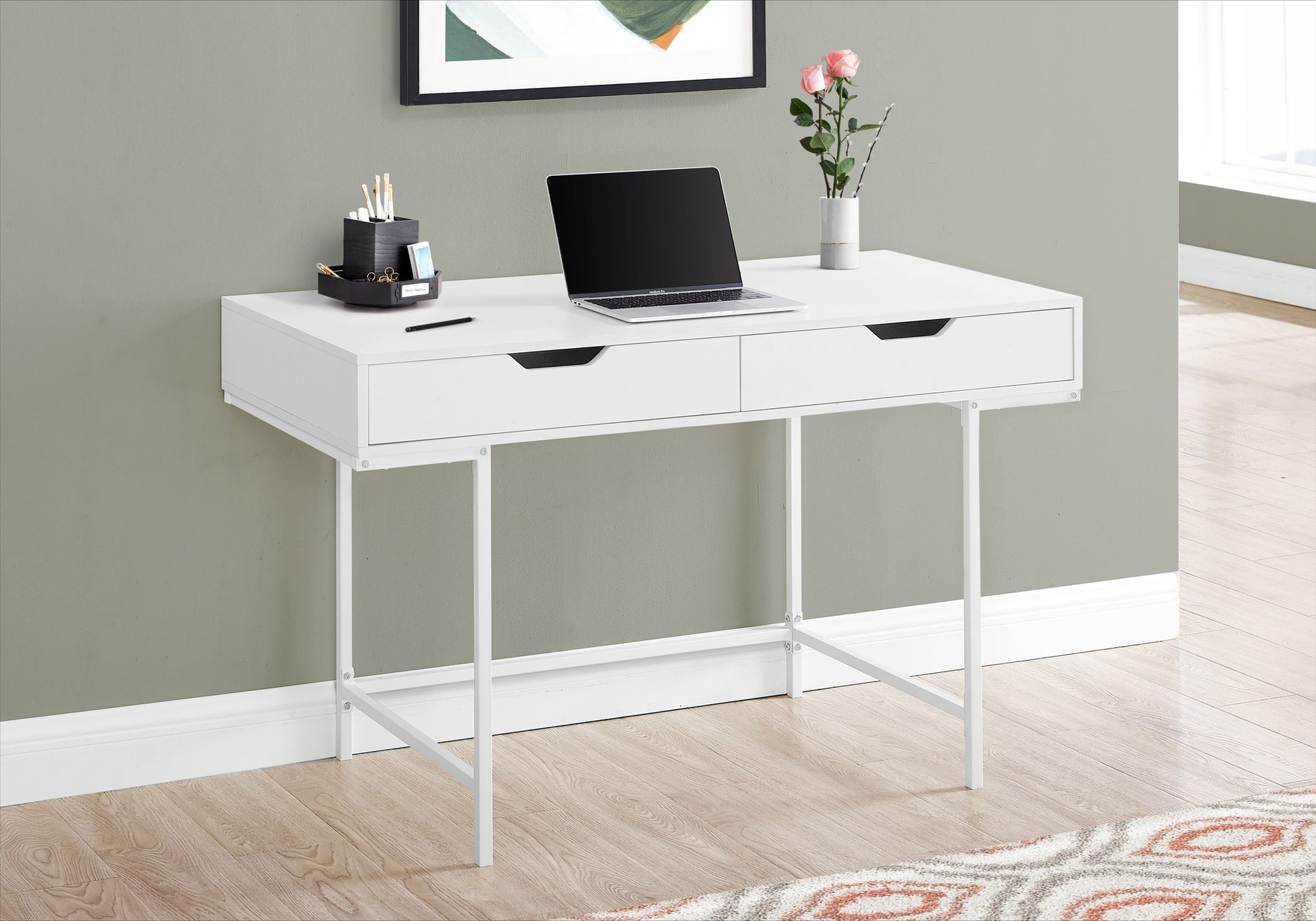 Computer Desk 48"L Black Marble with Drawers-Computer Desk-DECOROLALA