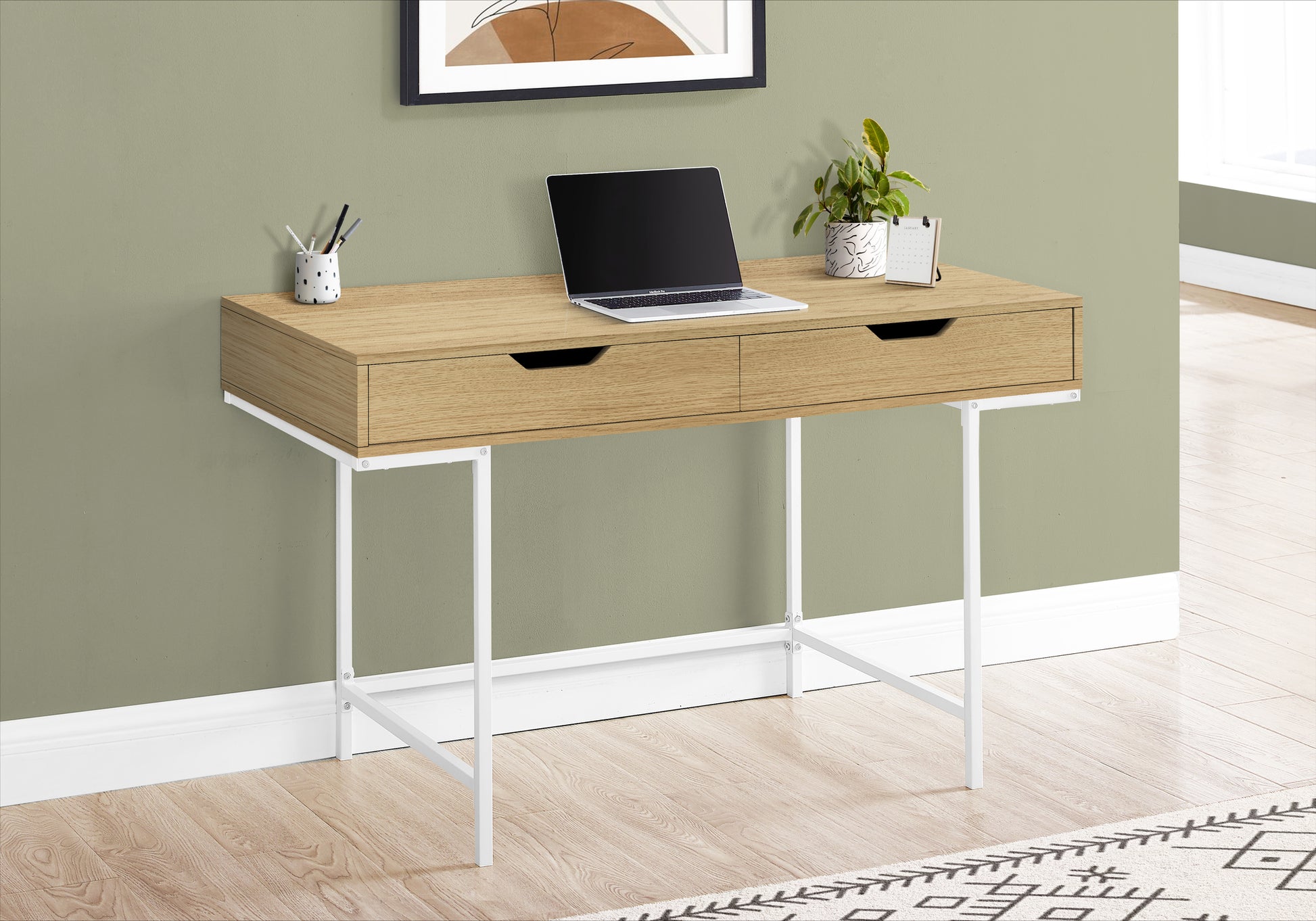 Computer Desk 48"L Black Marble with Drawers-Computer Desk-DECOROLALA