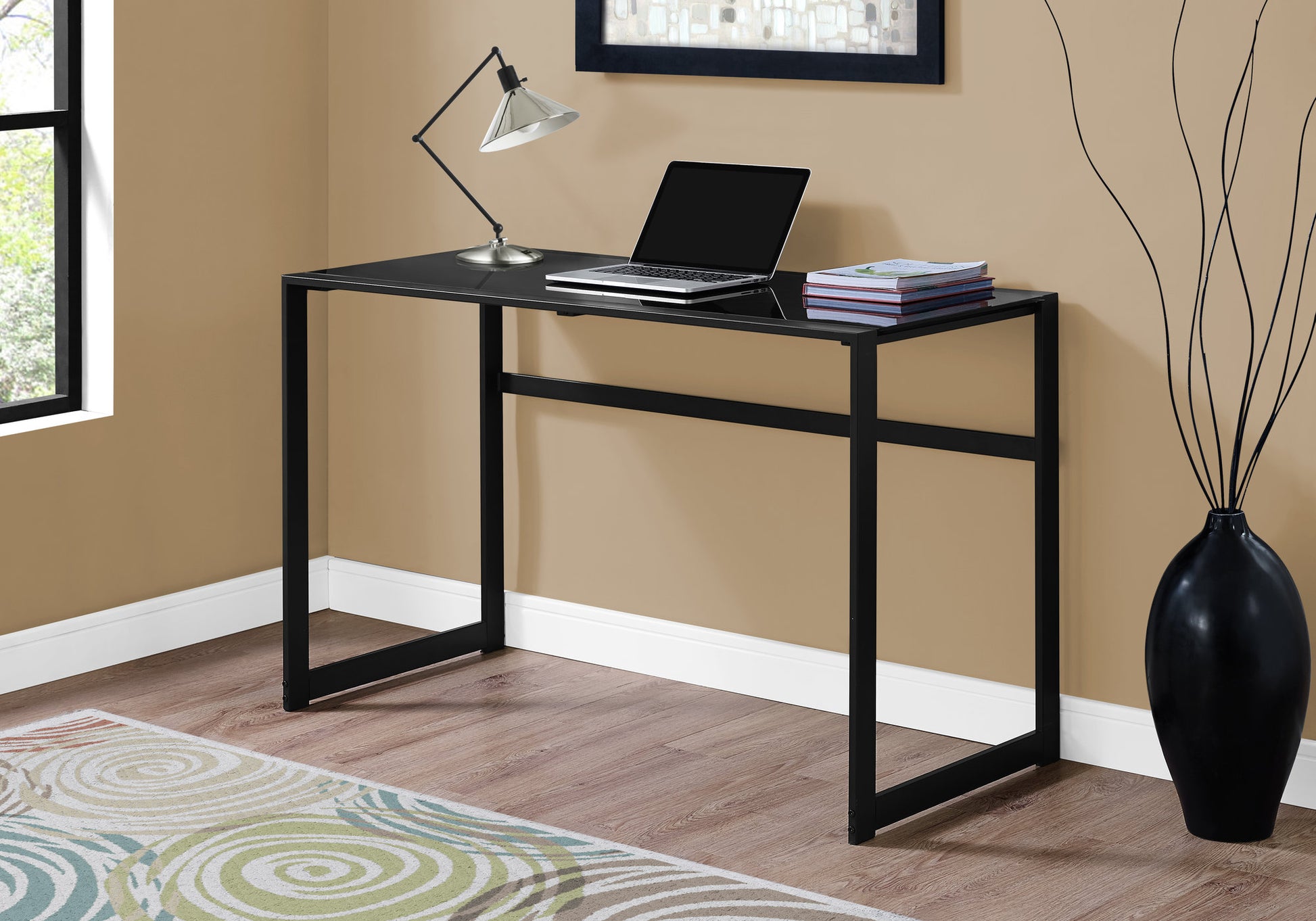 Computer Desk - 48"L / Black Metal / Black Tempered Glass-Computer Desk-DECOROLALA