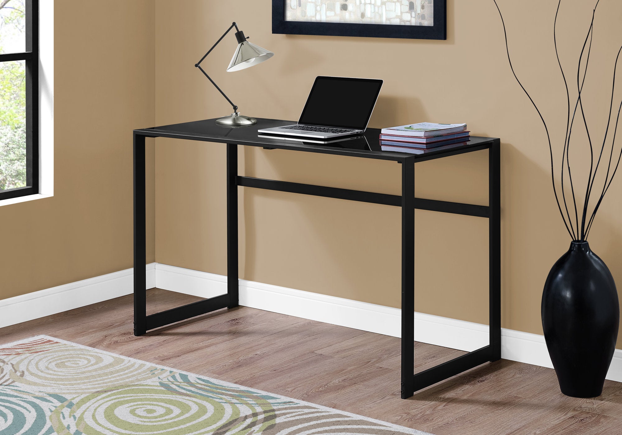 Computer Desk - 48"L / Black Metal / Black Tempered Glass-Computer Desk-DECOROLALA