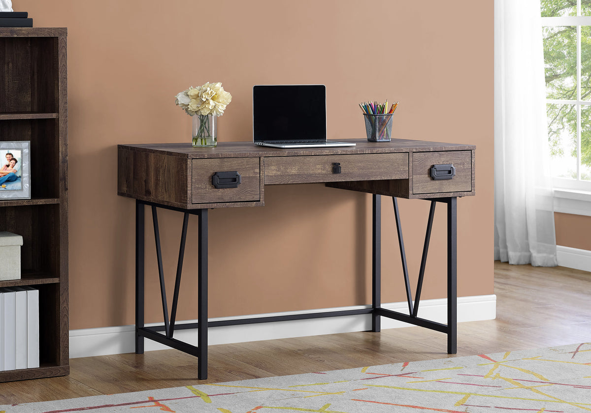 Computer Desk 48"L Brown Reclaimed Wood Black Metal-Computer Desks-DECOROLALA