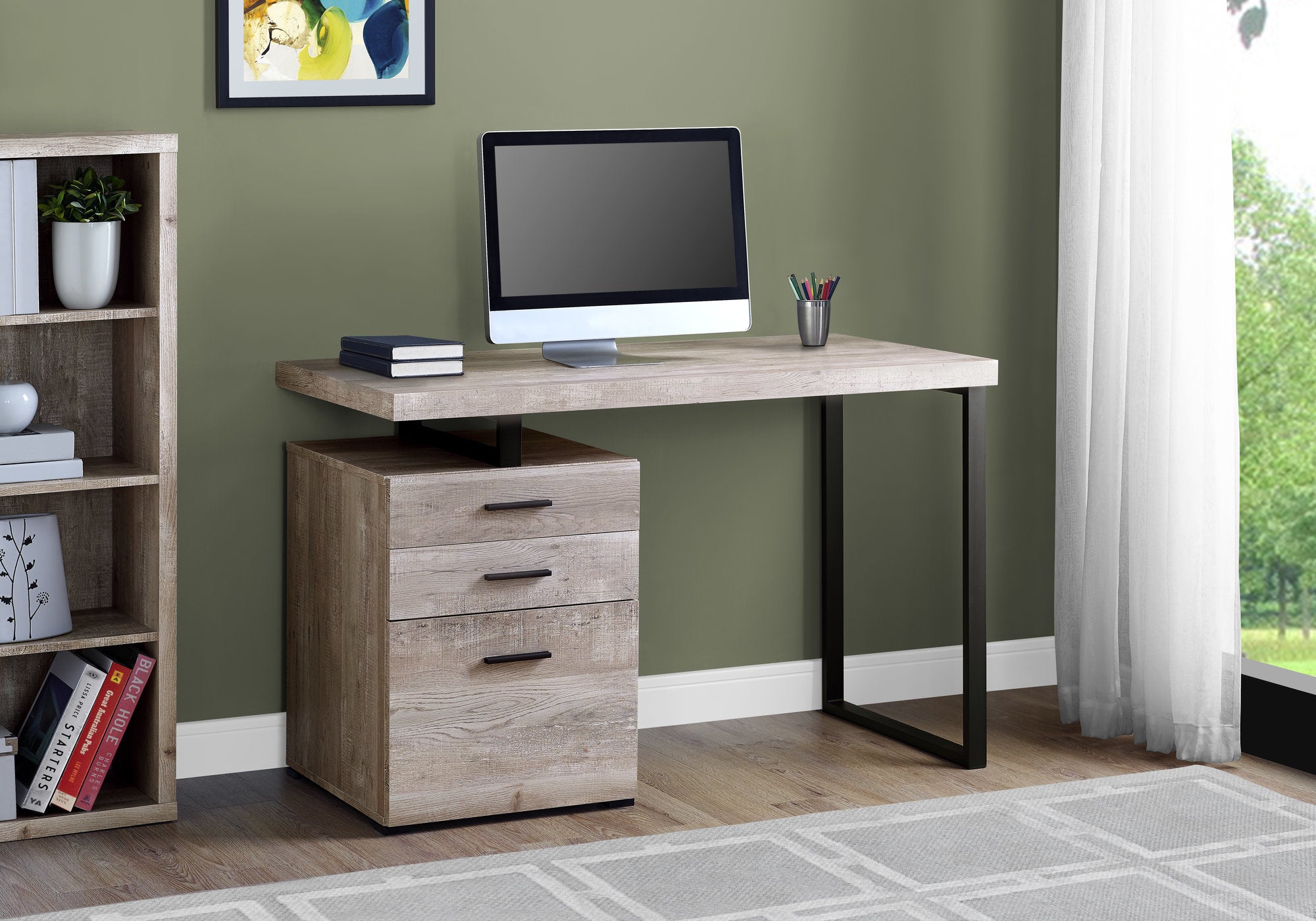 Computer Desk - 48"L / Brown Reclaimed Wood / Black Metal-Office Cabinet-DECOROLALA