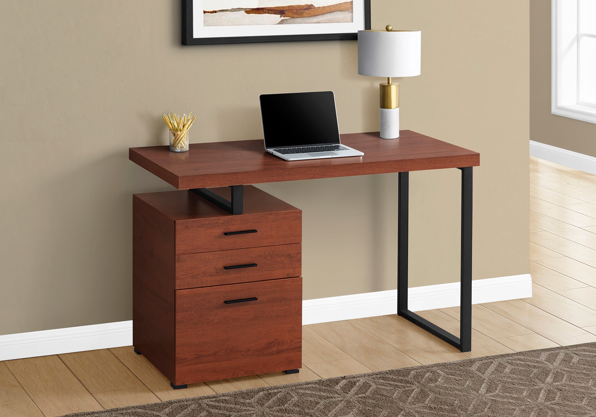 Computer Desk - 48"L / Brown Reclaimed Wood / Black Metal-Office Cabinet-DECOROLALA