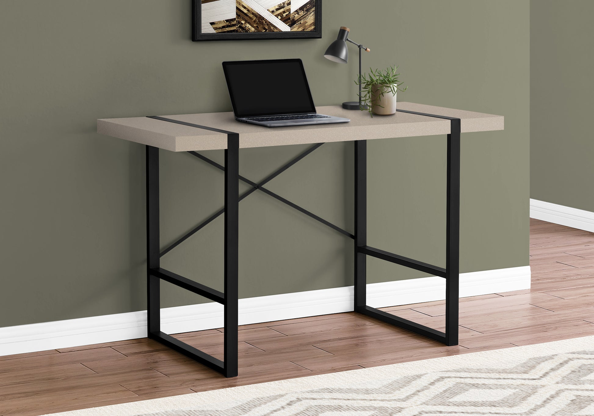 Computer Desk - 48"L / Dark Taupe / Black Metal-Computer Desk-DECOROLALA