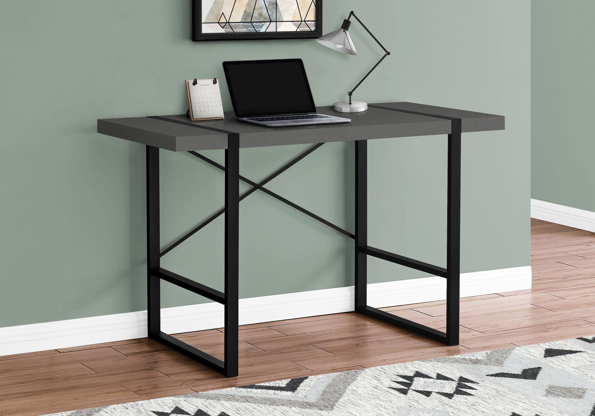 Computer Desk - 48"L / Dark Taupe / Black Metal-Computer Desk-DECOROLALA