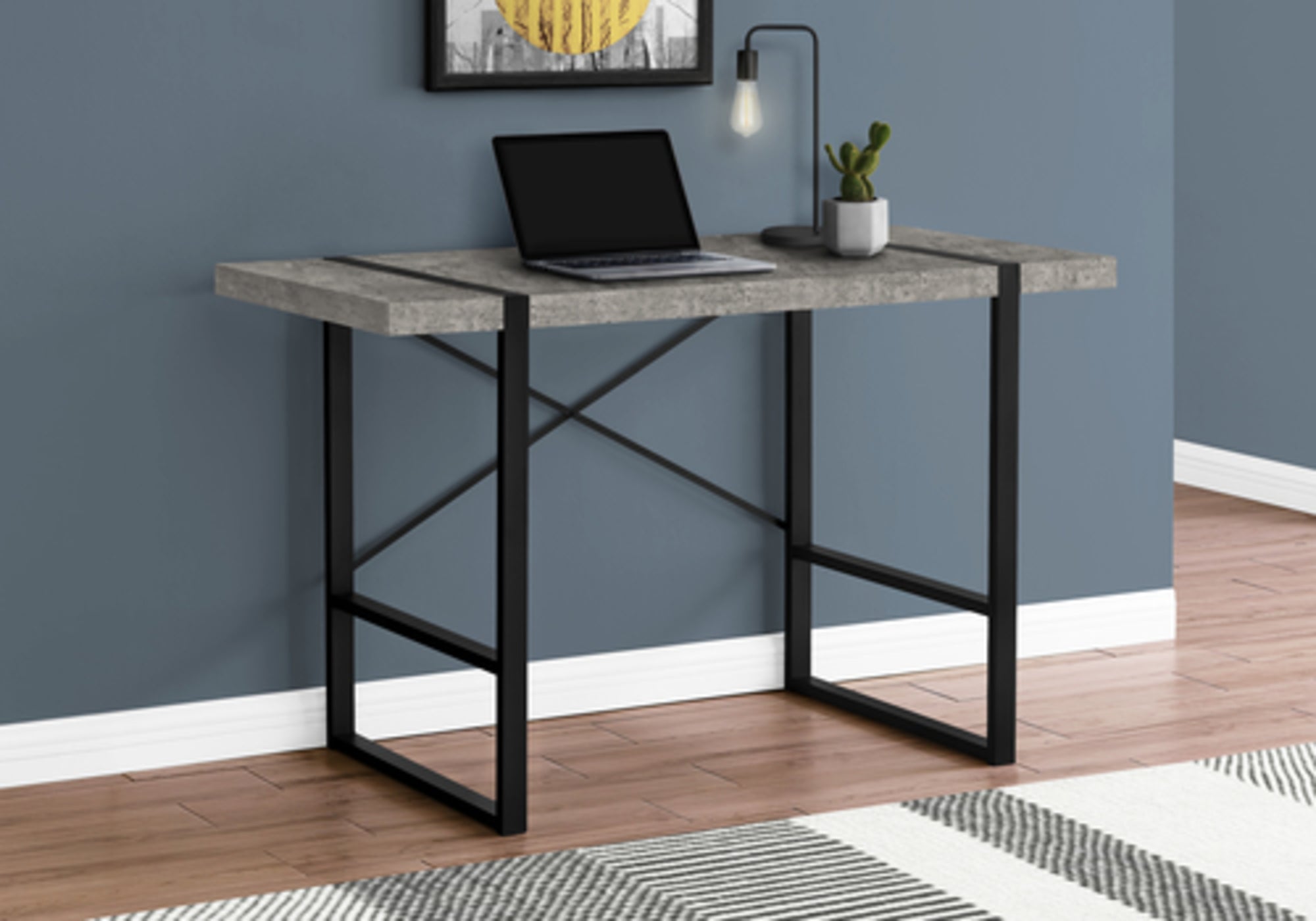 Computer Desk - 48"L / Dark Taupe / Black Metal-Computer Desk-DECOROLALA