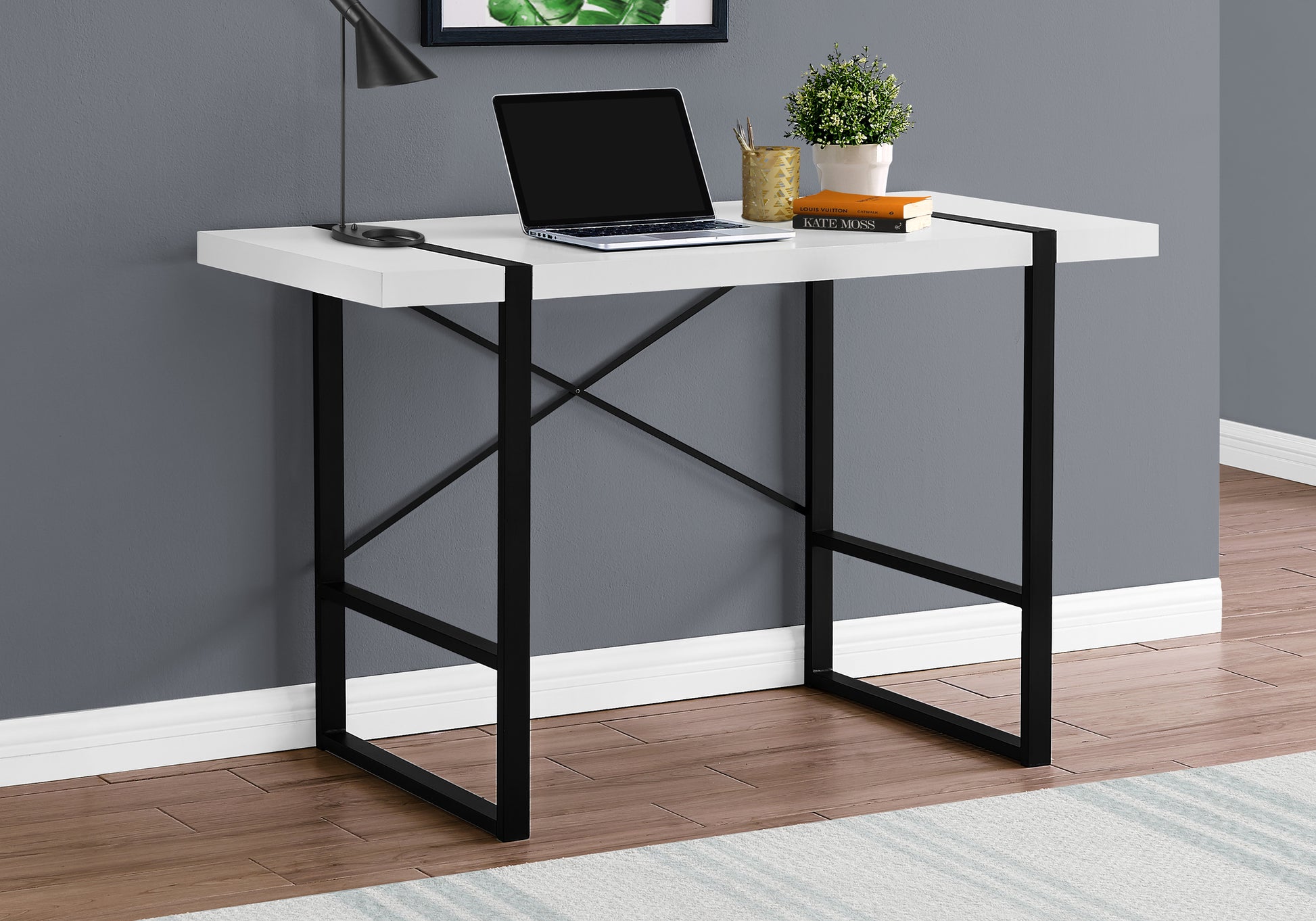 Computer Desk - 48"L / Dark Taupe / Black Metal-Computer Desk-DECOROLALA