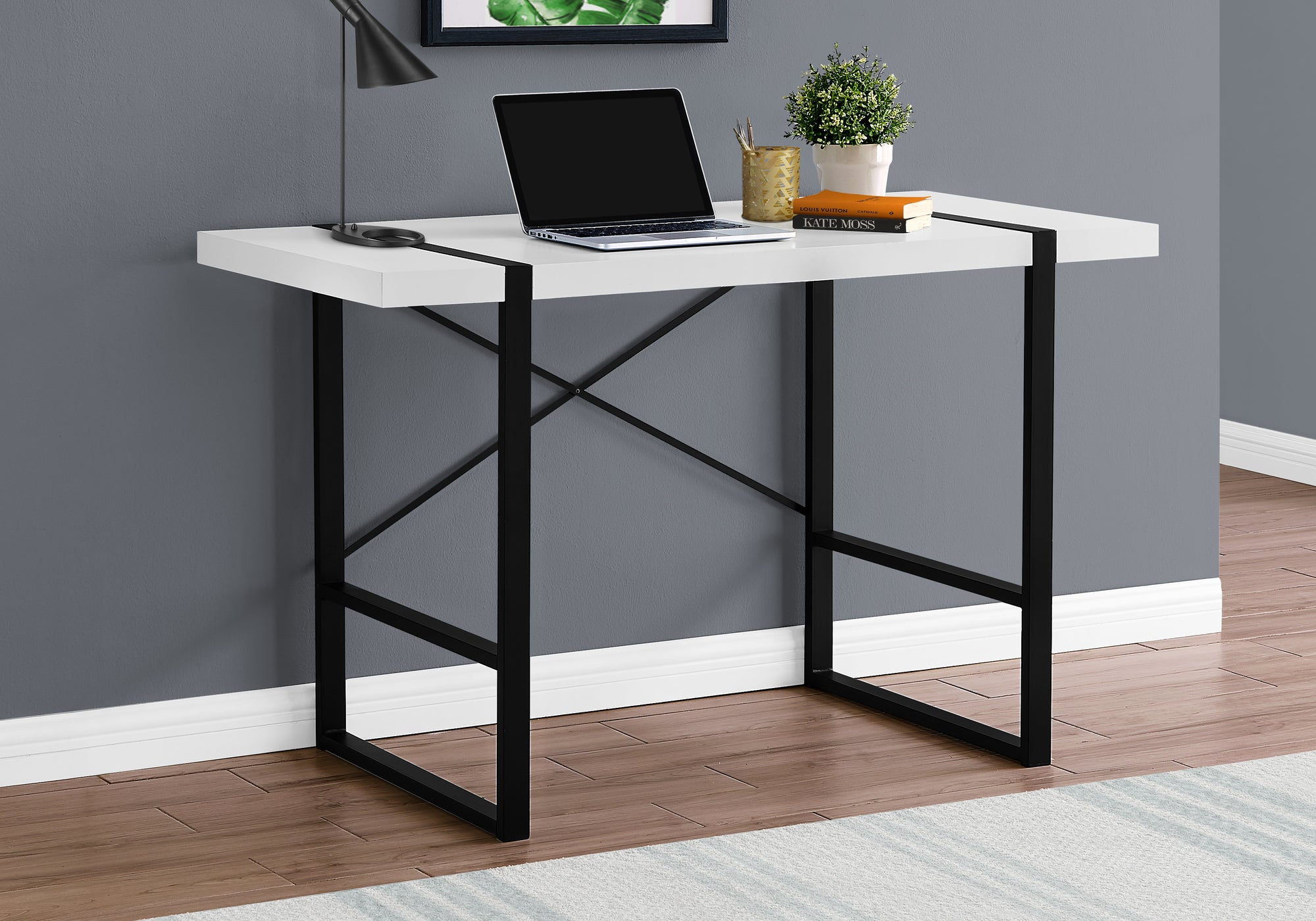 Computer Desk - 48"L / Dark Taupe / Black Metal-Computer Desk-DECOROLALA