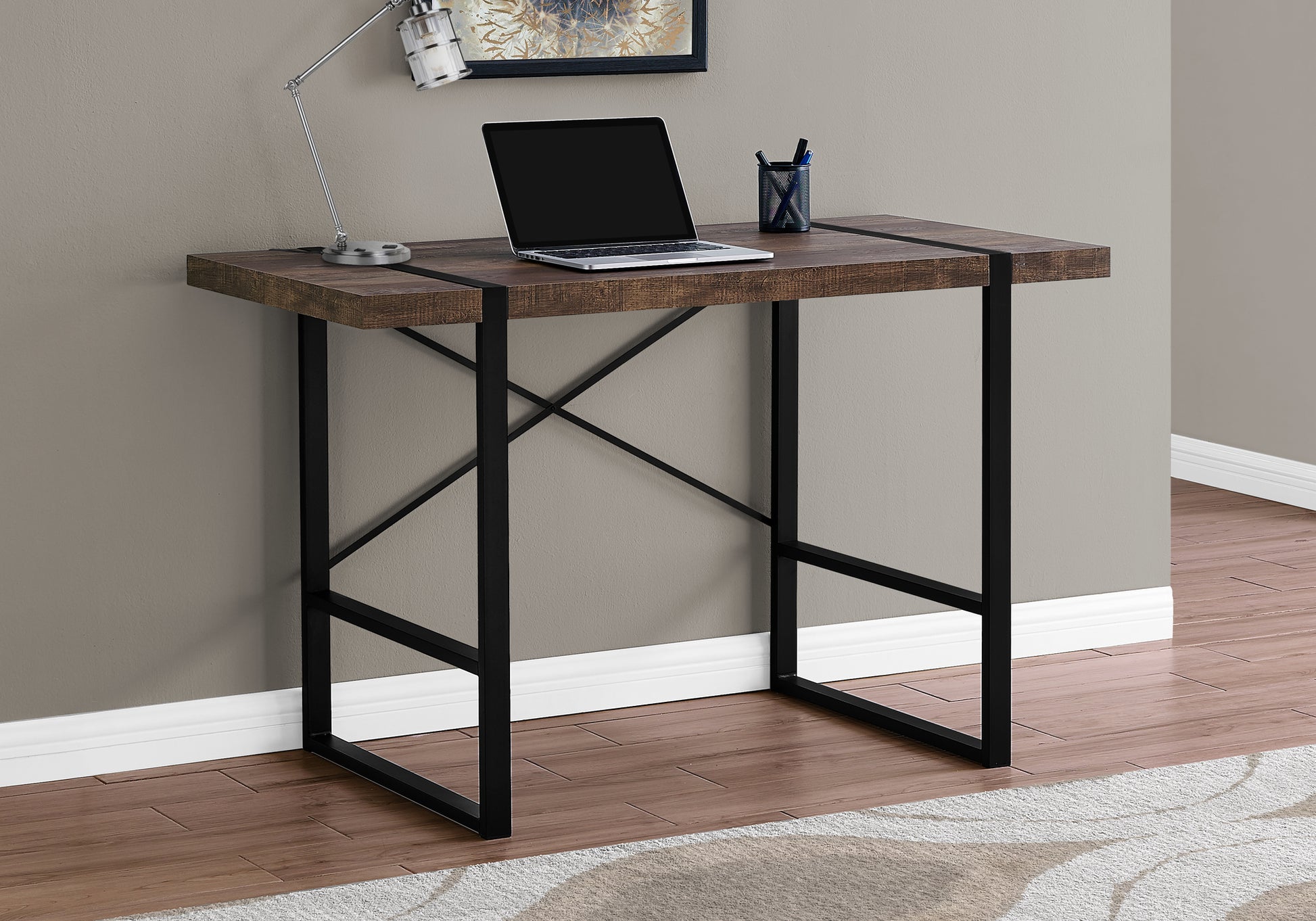 Computer Desk - 48"L / Dark Taupe / Black Metal-Computer Desk-DECOROLALA