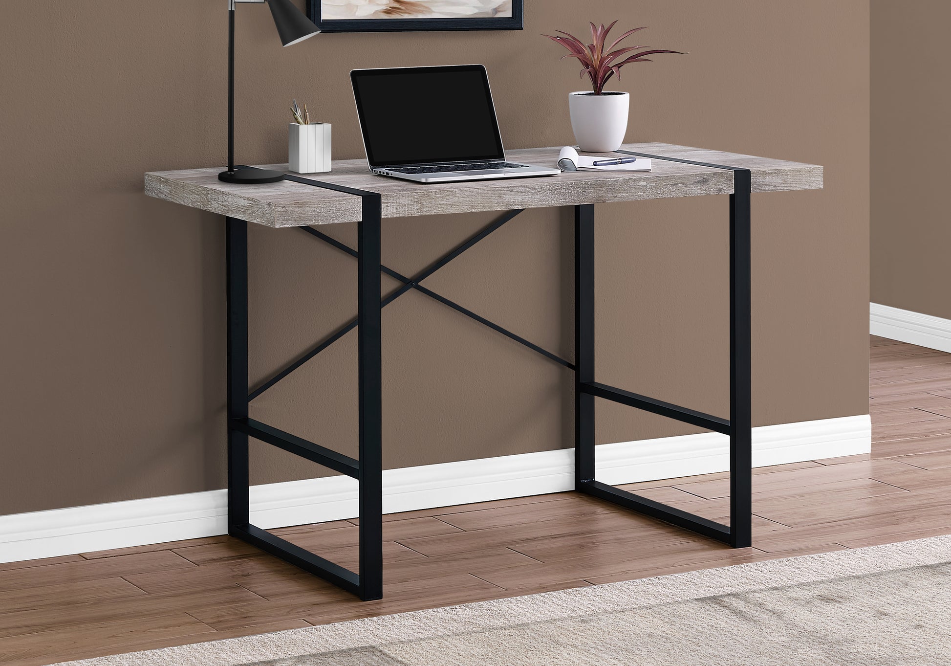 Computer Desk - 48"L / Dark Taupe / Black Metal-Computer Desk-DECOROLALA